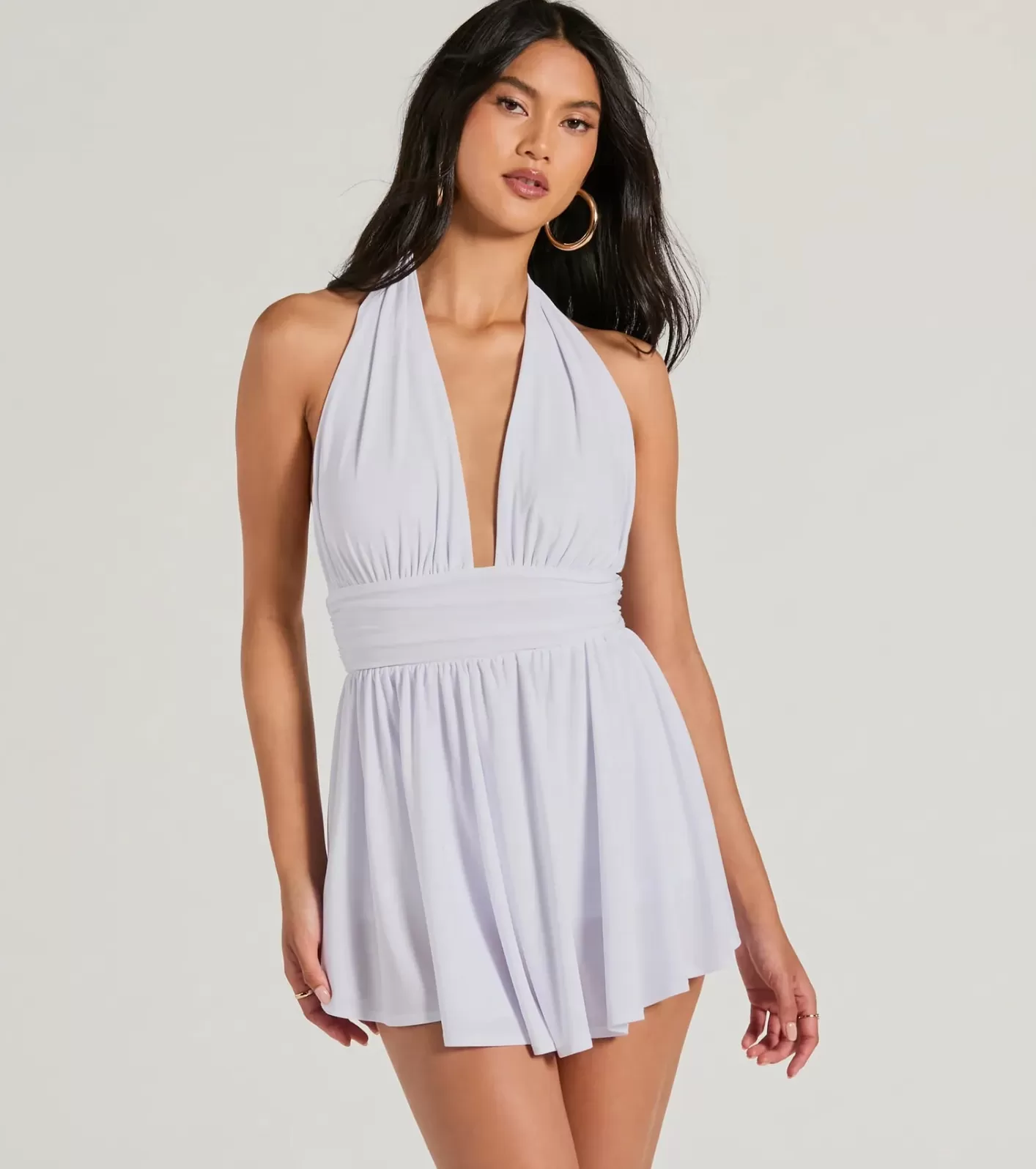 Windsor 50s Icon Halter Plunge Neck Skater Romper WHITE Online