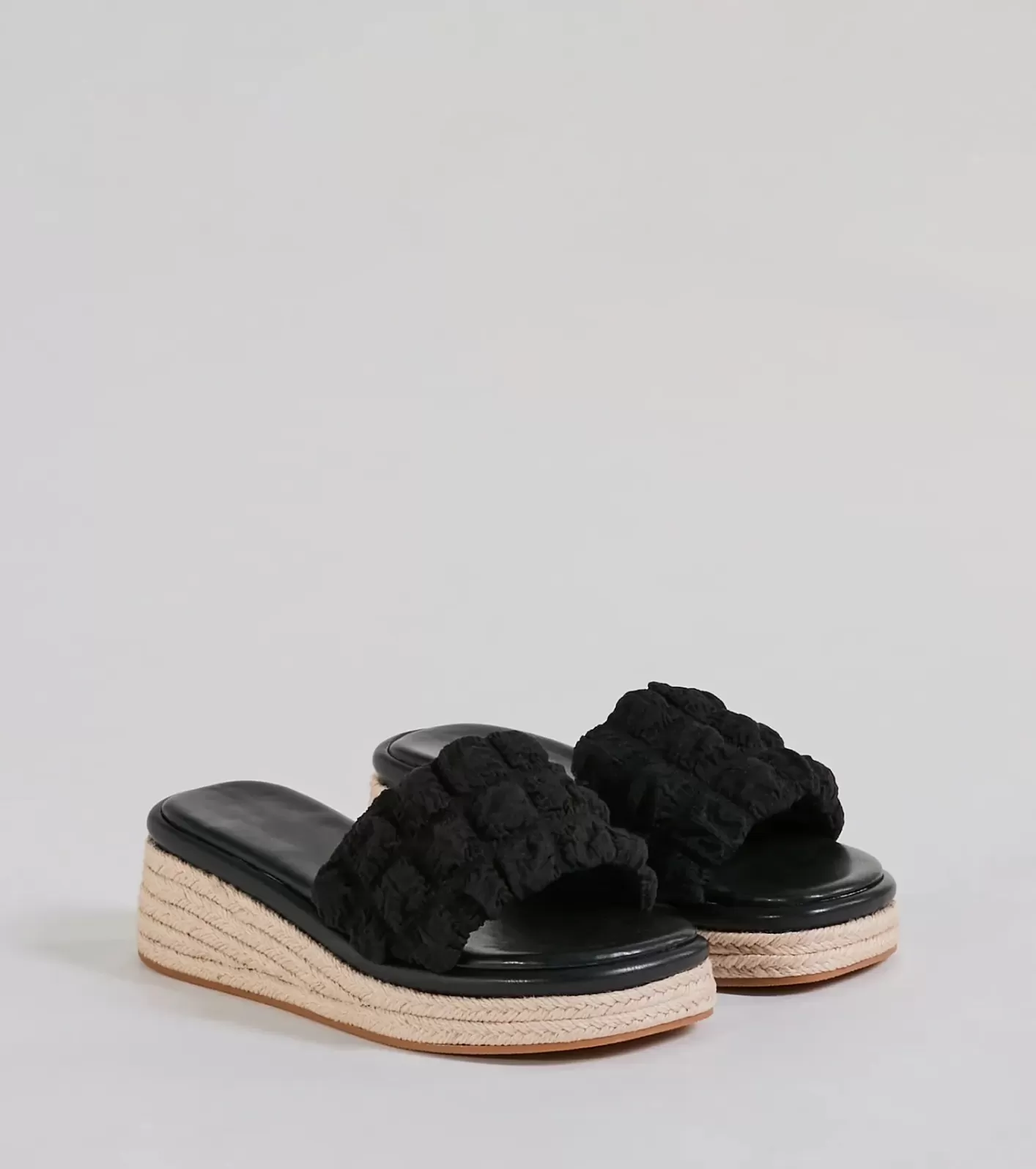 Windsor A Perfect Day Puff Espadrille Wedge Sandals BLACK Fashion