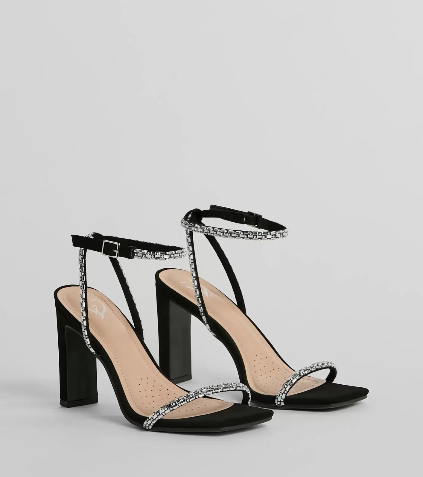 Windsor Absolute Diva Baguette Rhinestone Block Heels BLACK Outlet