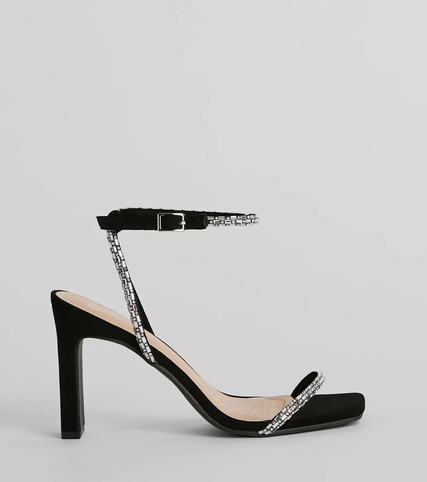 Windsor Absolute Diva Baguette Rhinestone Block Heels BLACK Outlet
