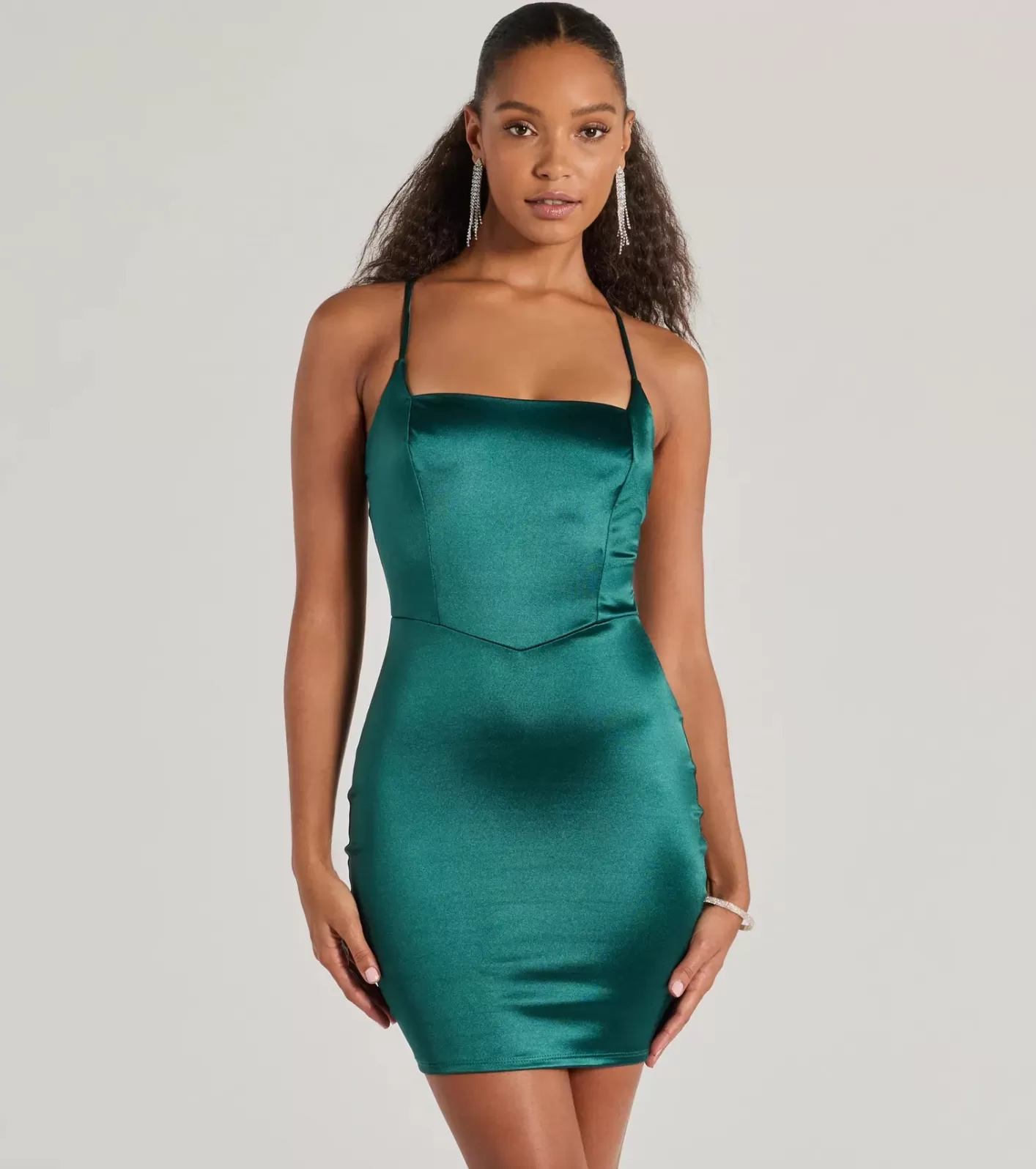 Windsor Adding Elegance Bodycon Satin Mini Dress HUNTER Sale