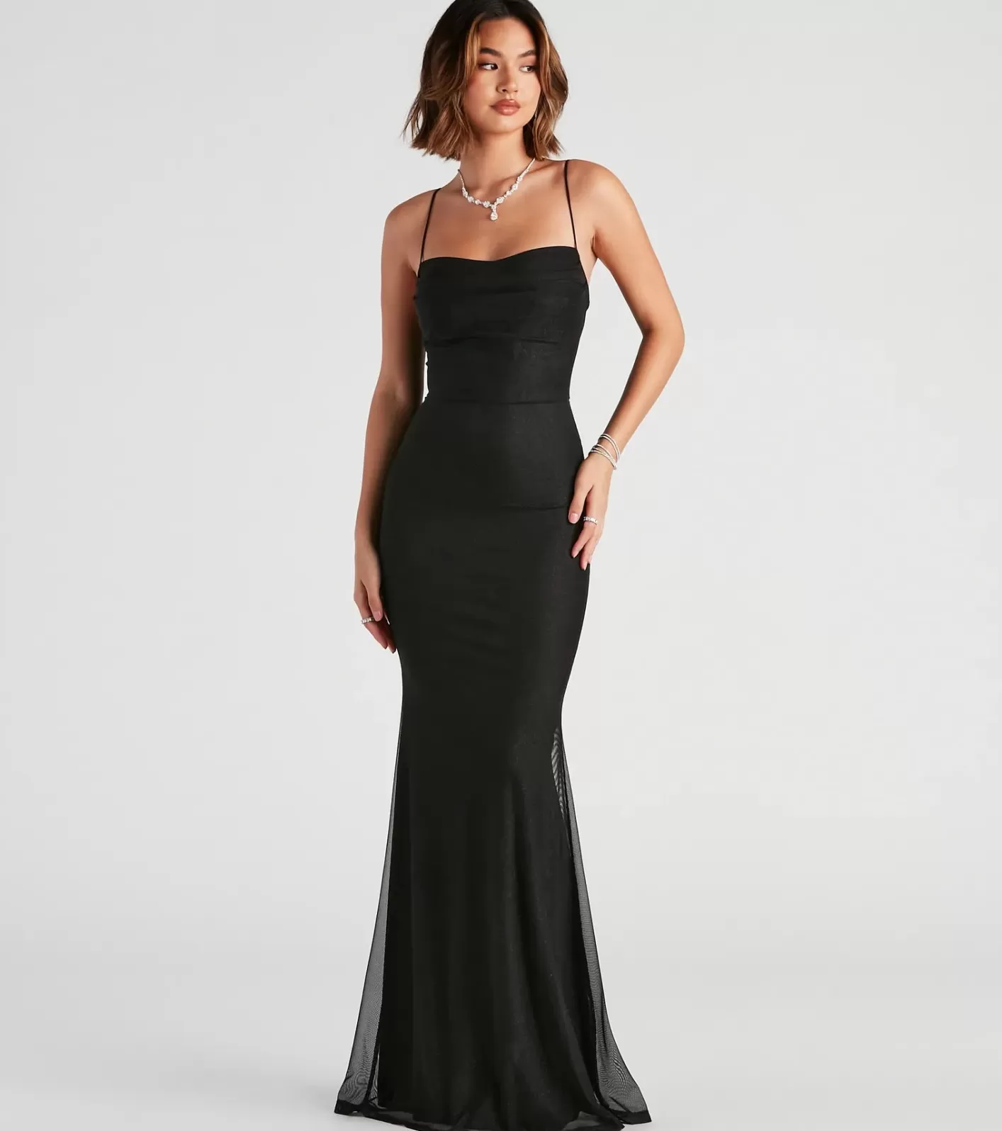 Windsor Addison Glitter Mesh Formal Dress BLACK Outlet