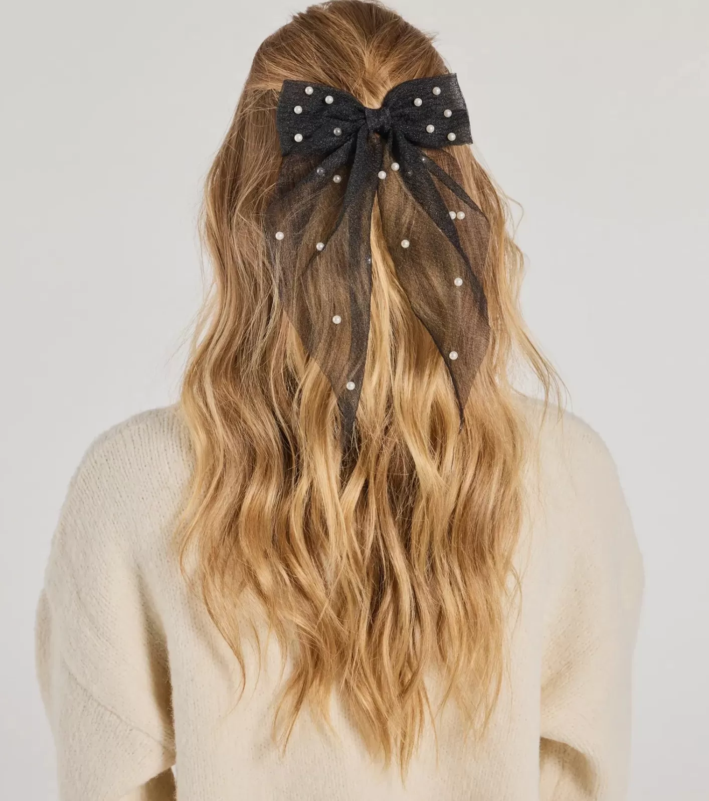 Windsor Adorable And Chic Pearl Detail Hair Bow Clip BLACK Best Sale