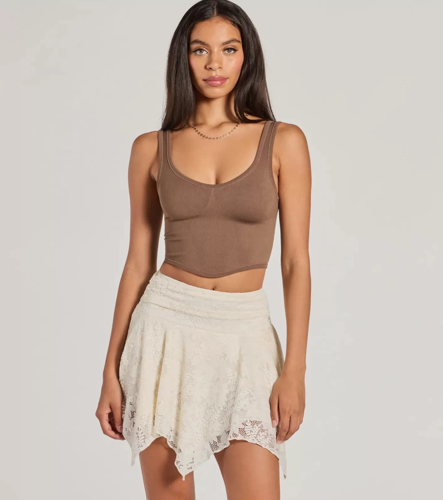 Windsor Adorable Basic Scoop Neck Seamless Crop Top BROWN Fashion