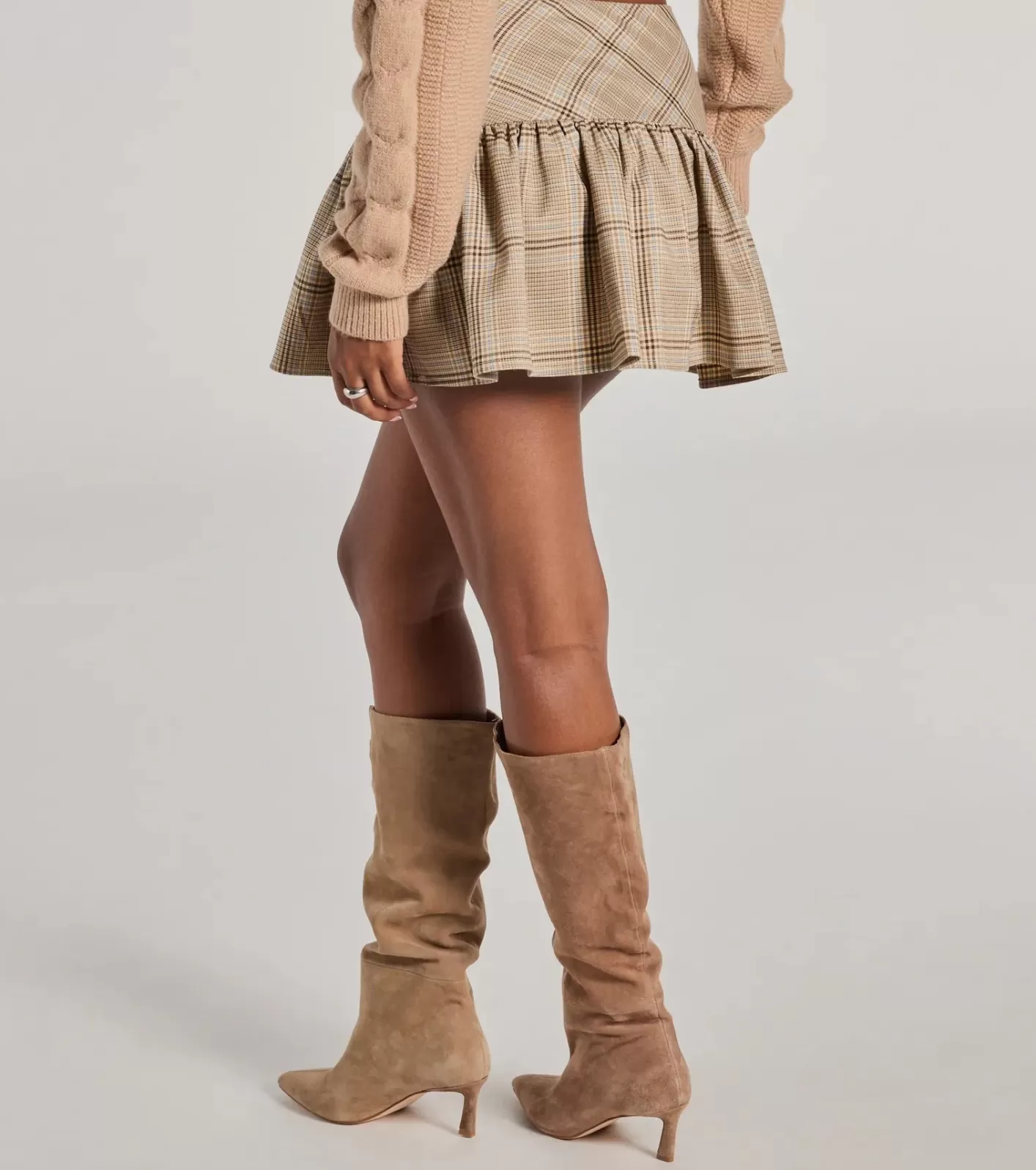 Windsor Adorable Flair Plaid Pleated Drop Waist Mini Skort BROWN Best Sale