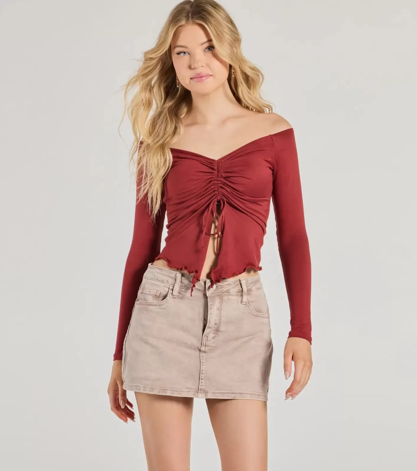 Windsor Adorable Flirt Off-The-Shoulder Knit Top RUST Best