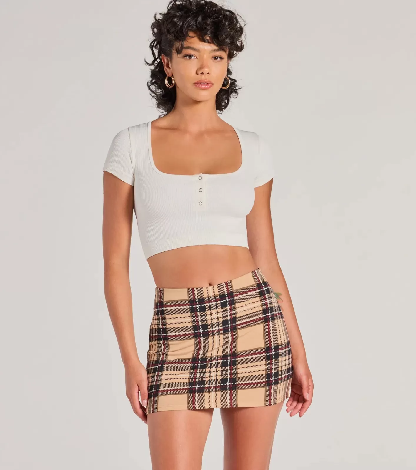 Windsor Adorable Pose High-Rise Plaid Mini Skort TAN Cheap