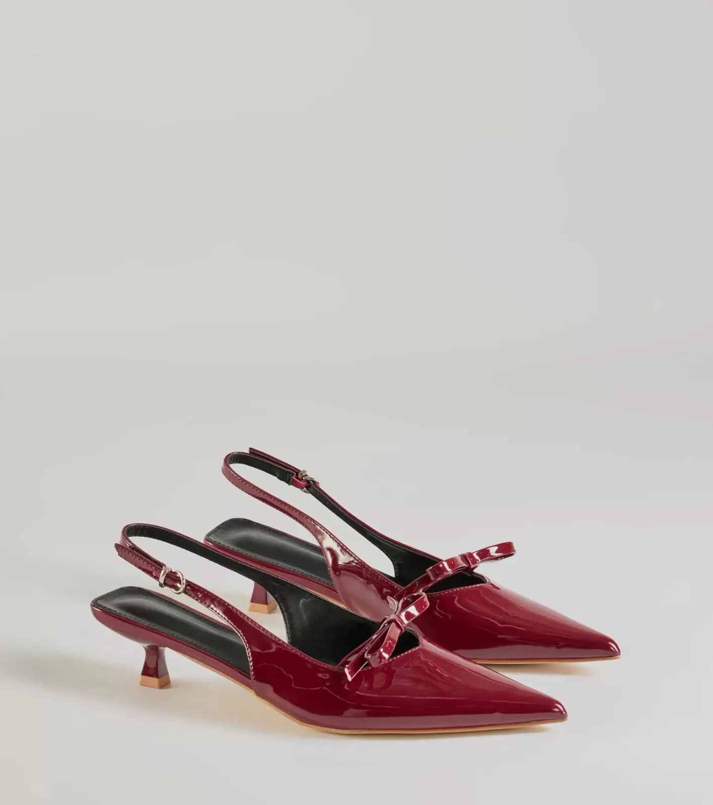 Windsor Adorably Sleek Bow Strap Kitten Heel Pumps WINE Clearance