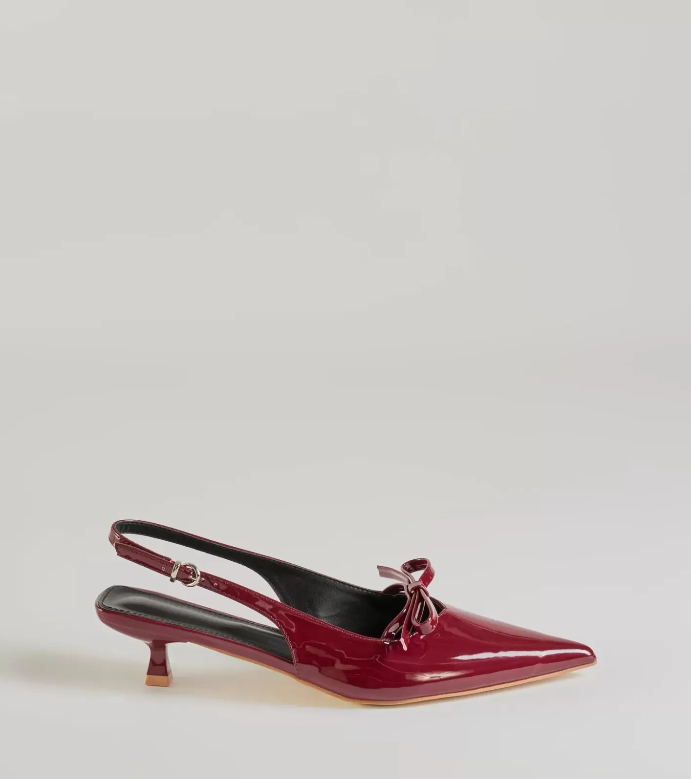 Windsor Adorably Sleek Bow Strap Kitten Heel Pumps WINE Clearance