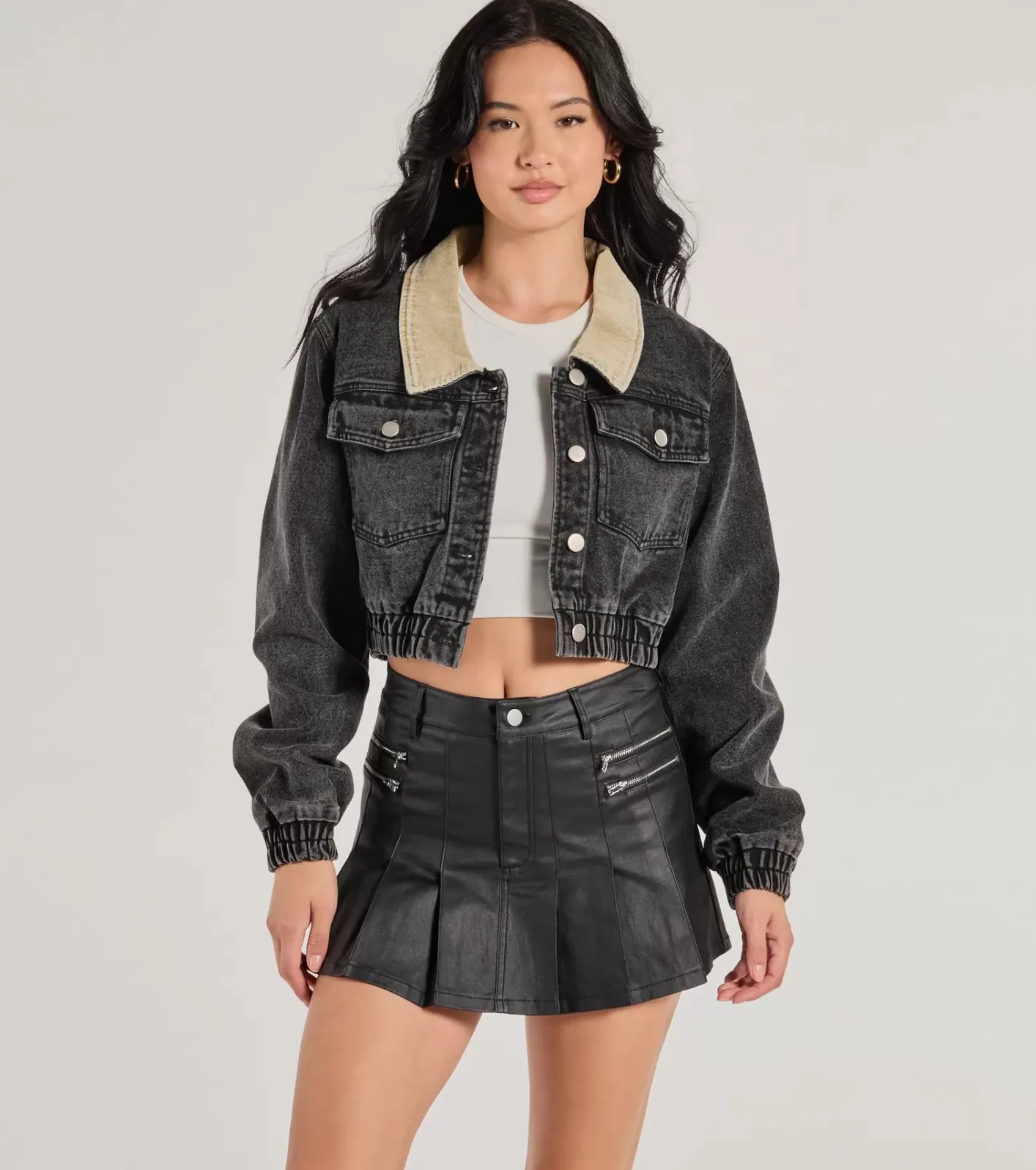 Windsor Adorably Sleek Faux Leather Pleated Mini Skort BLACK Sale