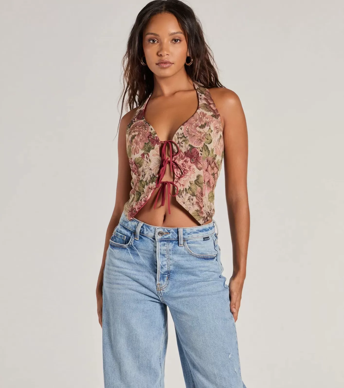 Windsor Adore You Floral Tapestry Lace Up Vest NATURAL Flash Sale