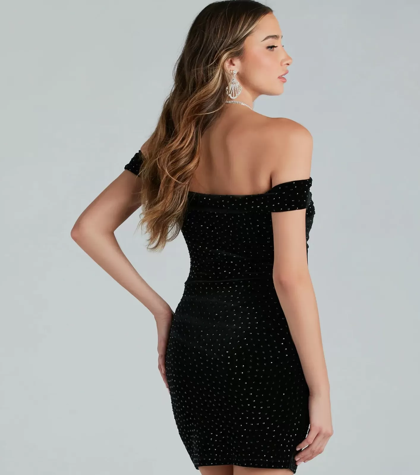 Windsor Adriena Velvet Rhinestone Party Dress BLACK Cheap