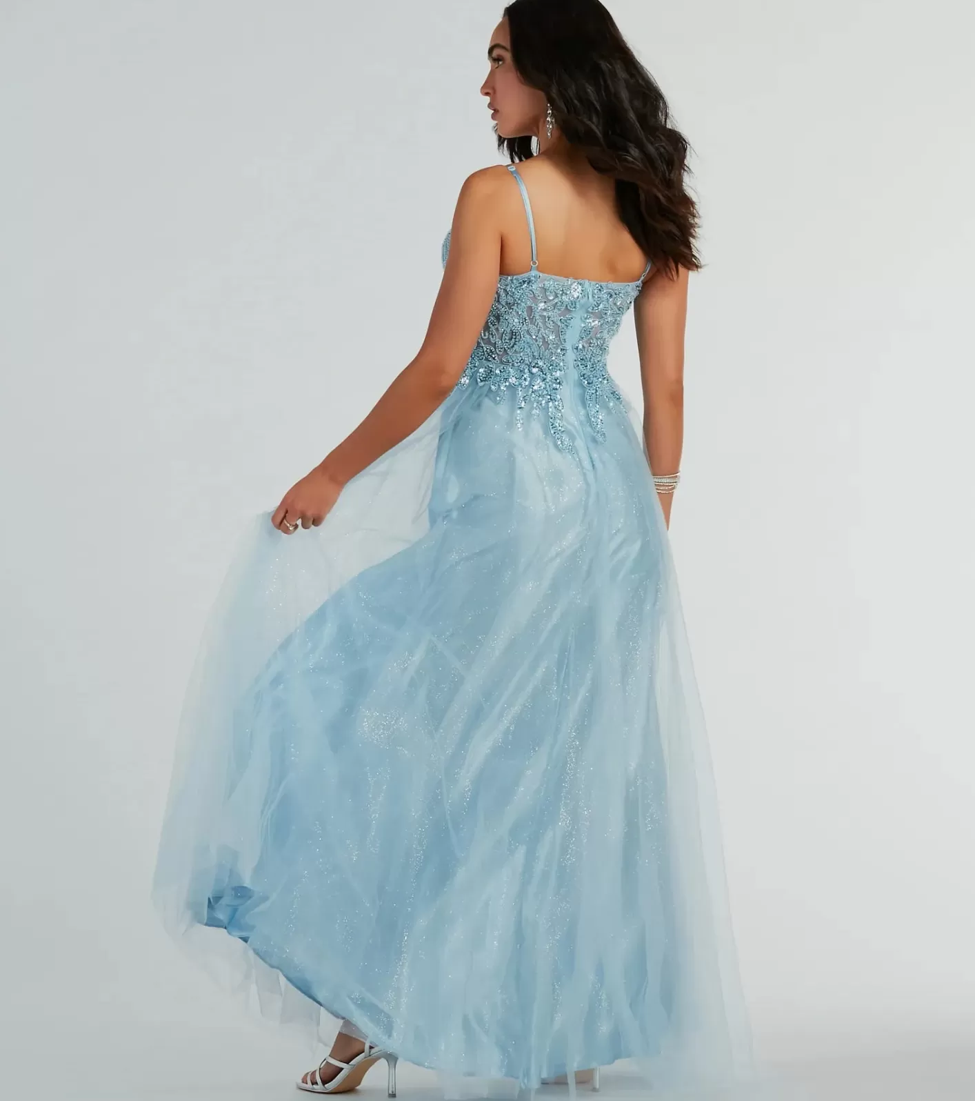 Windsor Aila Sweetheart Beaded A-Line Glitter Formal Dress LIGHTBLUE Clearance