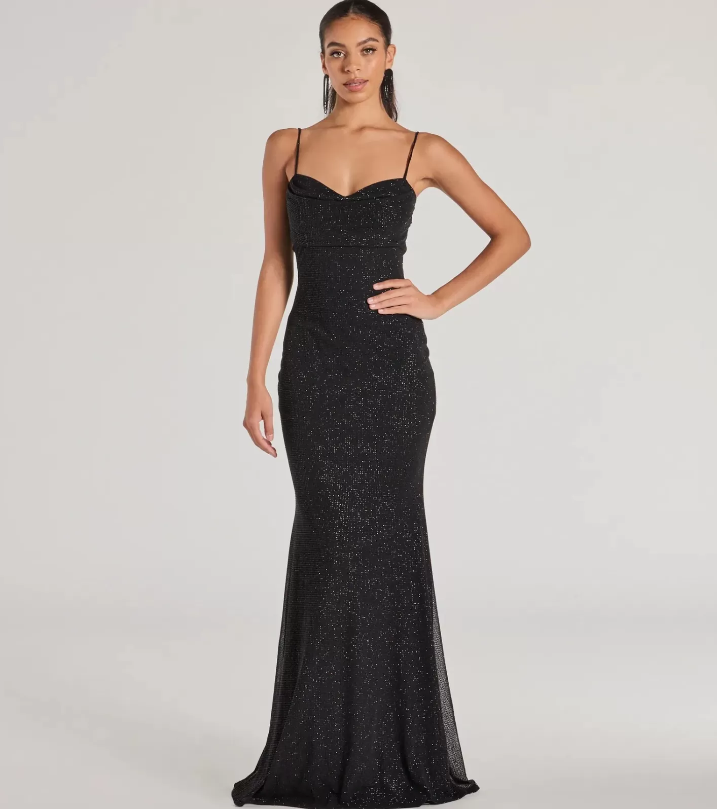 Windsor Aileen Sleeveless Glitter Mesh Mermaid Dress BLACK Discount