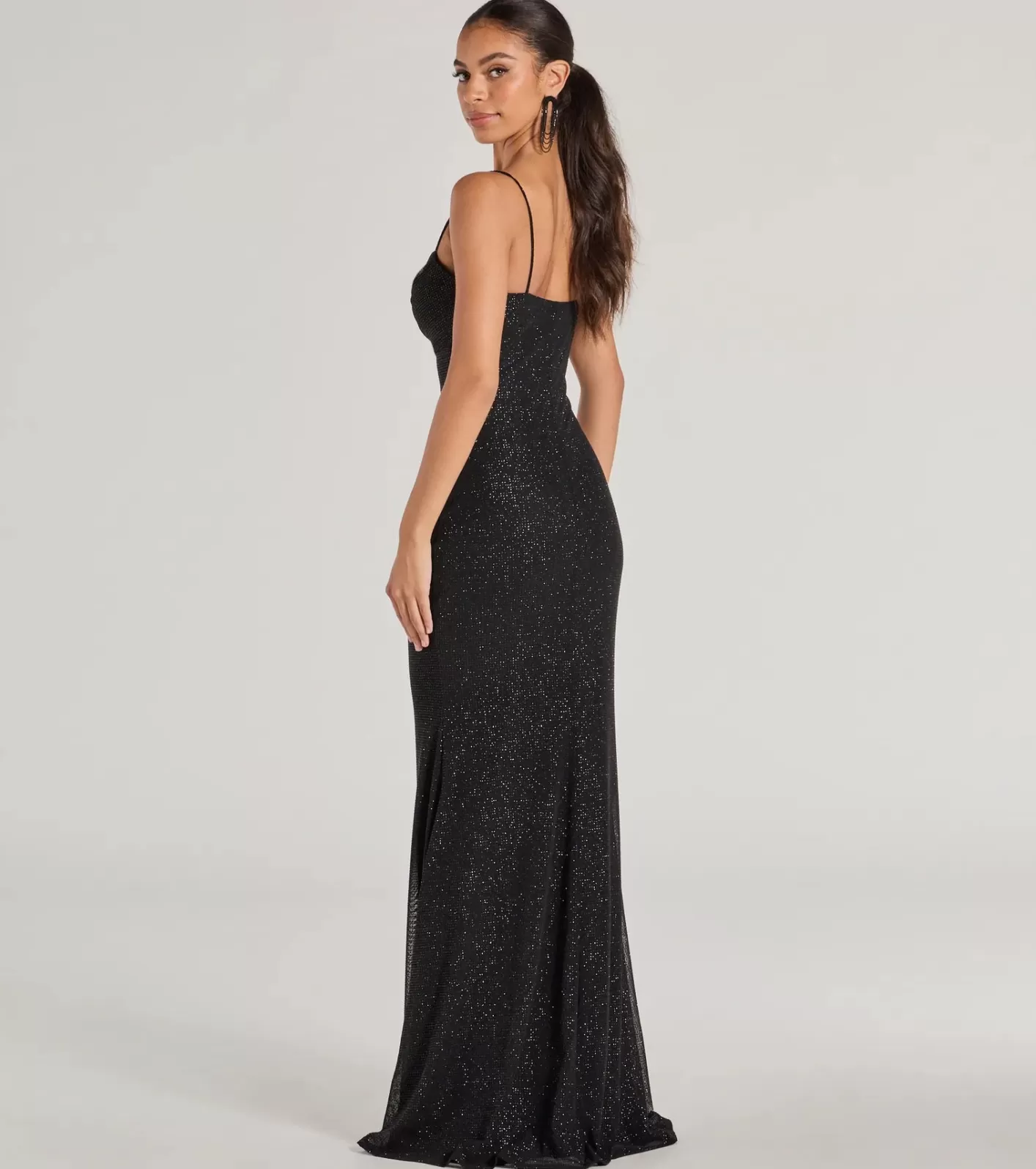 Windsor Aileen Sleeveless Glitter Mesh Mermaid Dress BLACK Discount