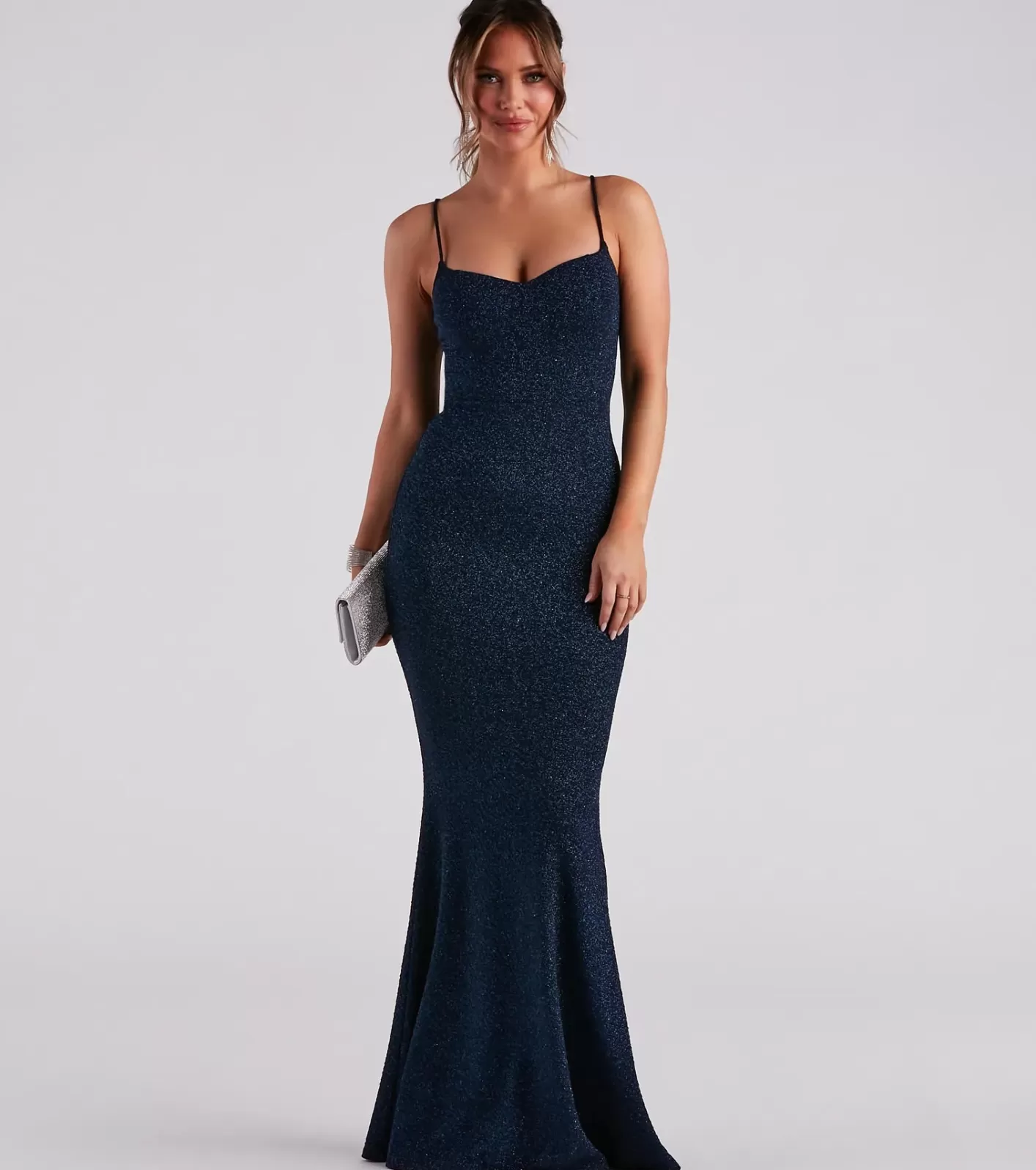 Windsor Ainsley Glittering Evening Gown NAVY Cheap