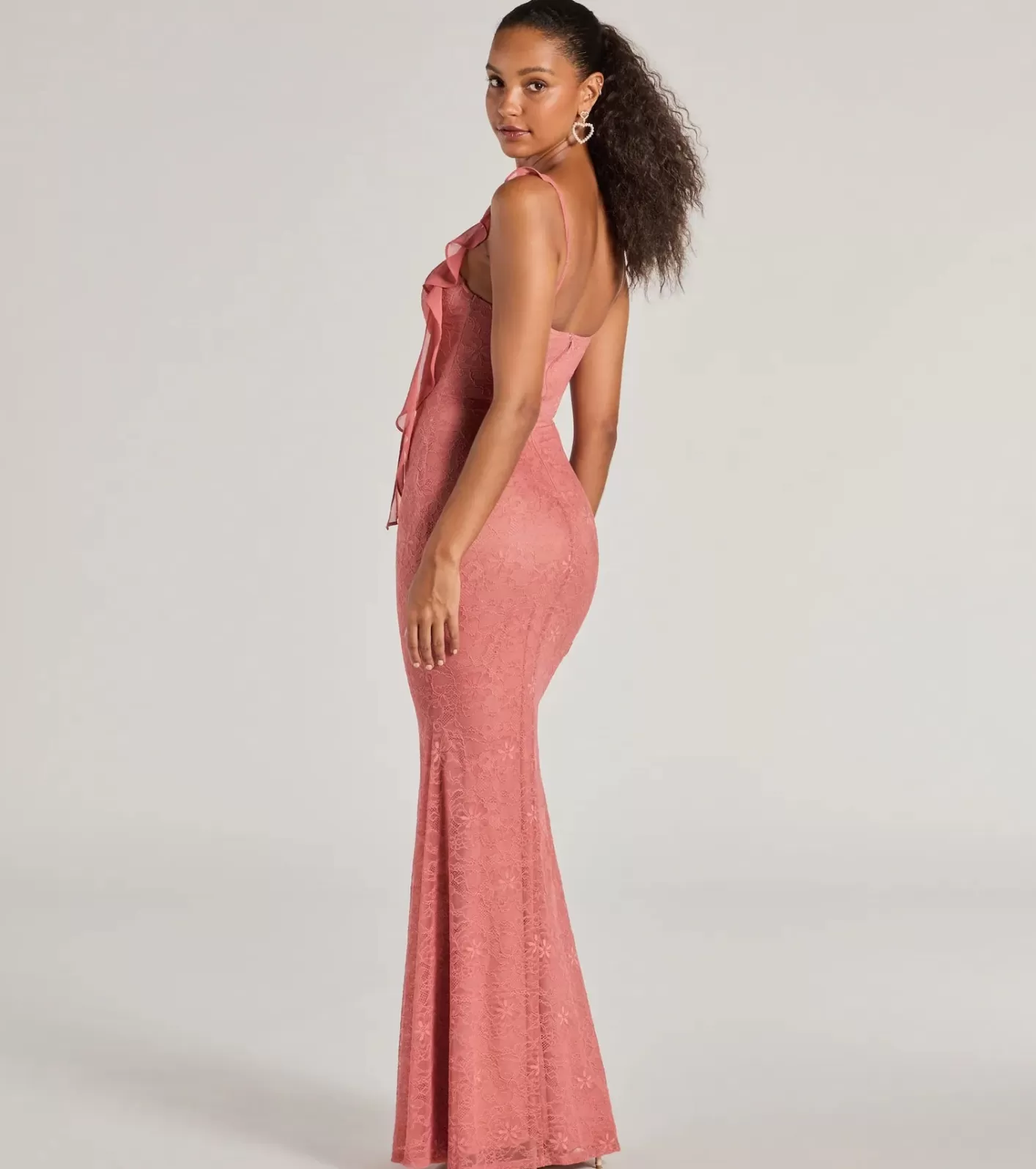 Windsor Alanna Ruffled Lace Corset Mermaid Dress ROSE Sale