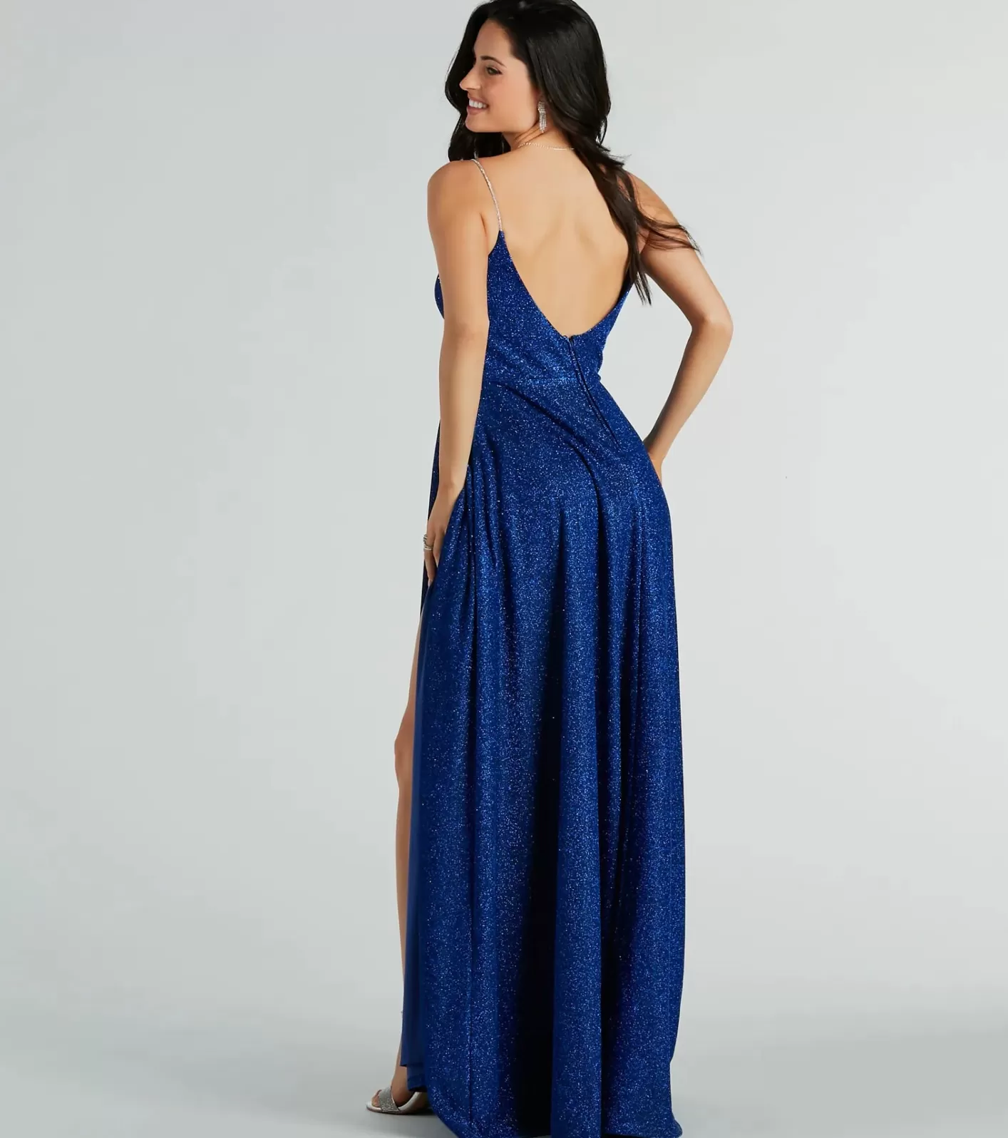 Windsor Alara Rhinestone Strap Glitter A-Line Formal Dress ROYAL Outlet