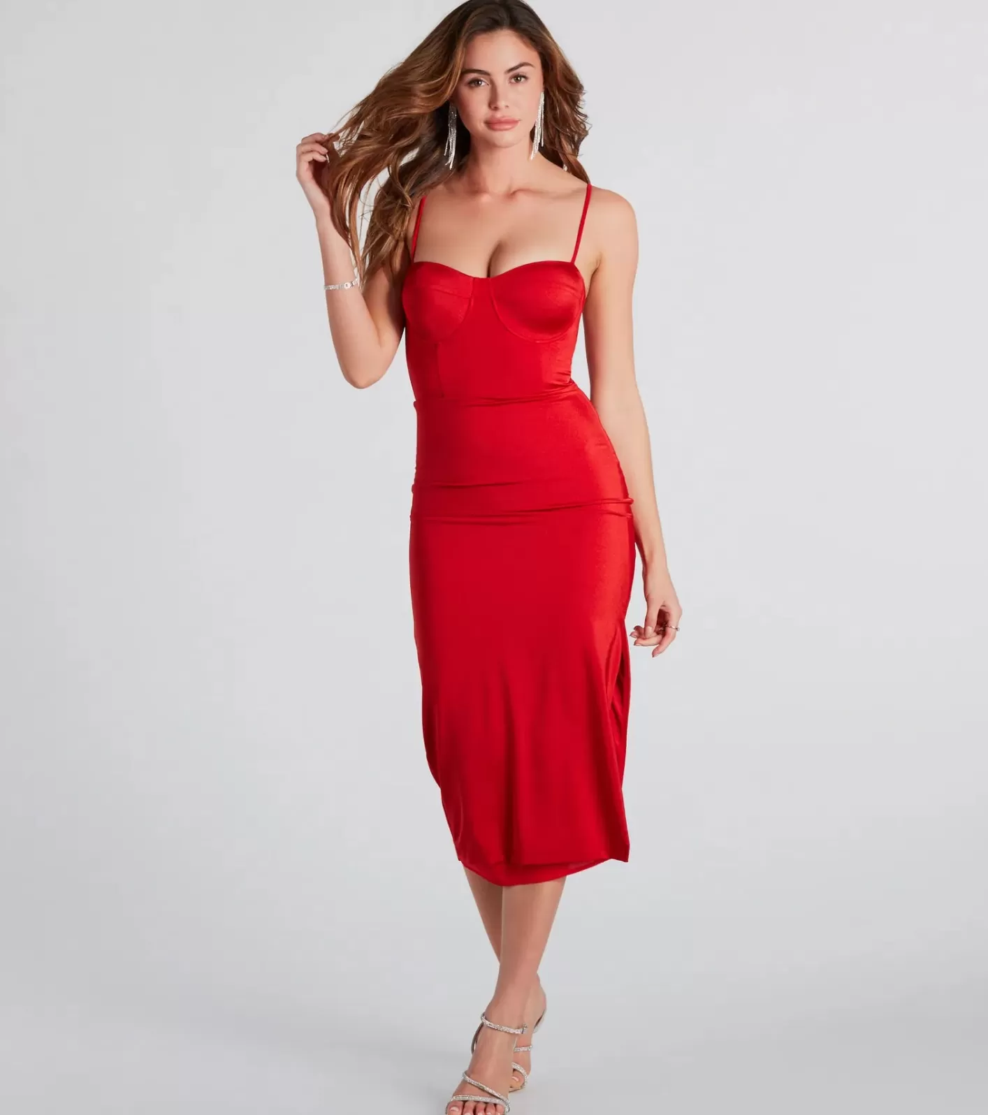 Windsor Alianna Formal Bustier Midi Dress RED Outlet