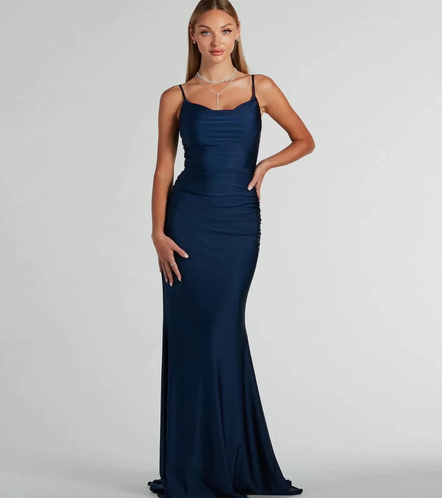Windsor Alisa Lace Sequin Back Mermaid Formal Dress NAVY Outlet
