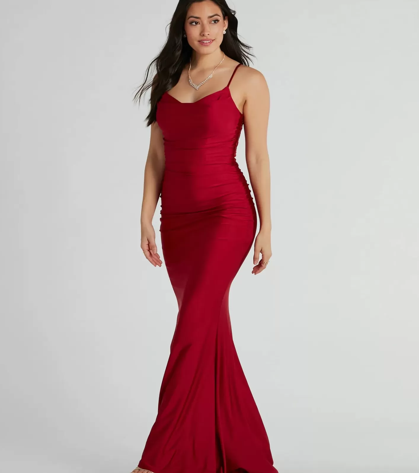 Windsor Alisa Lace Sequin Back Mermaid Formal Dress WINE Discount
