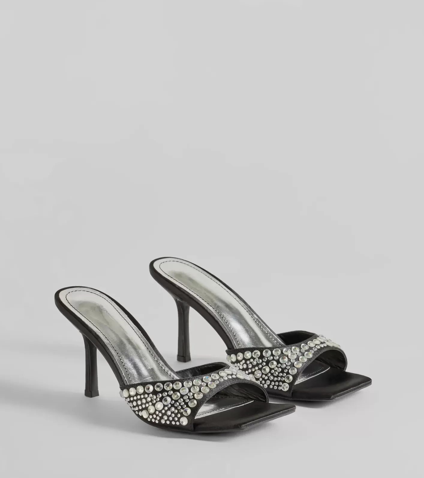Windsor All About Glam Rhinestone Satin Stiletto Heels BLACK Flash Sale