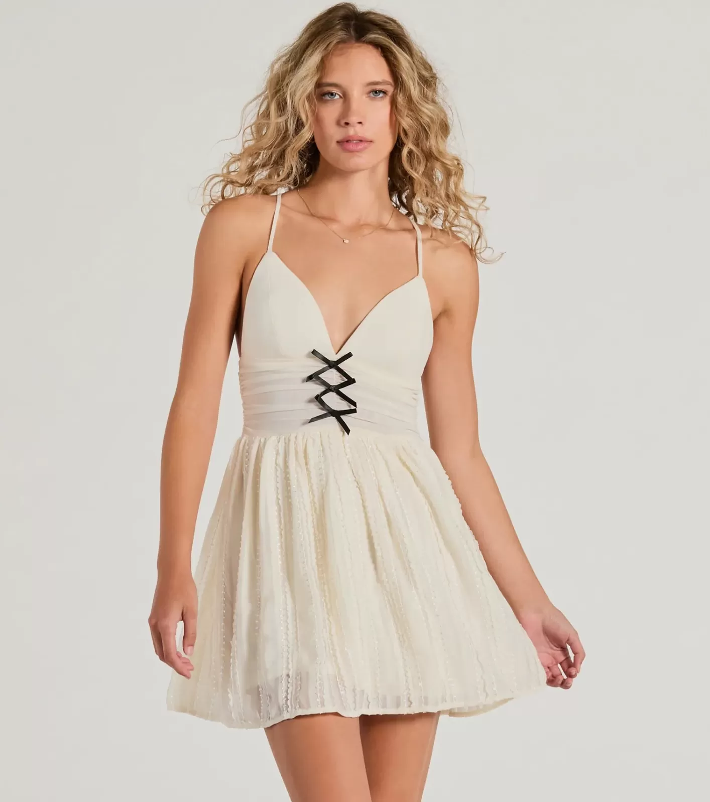 Windsor All About Her V-Neck Bow Lace Skater Dress IVORY Sale
