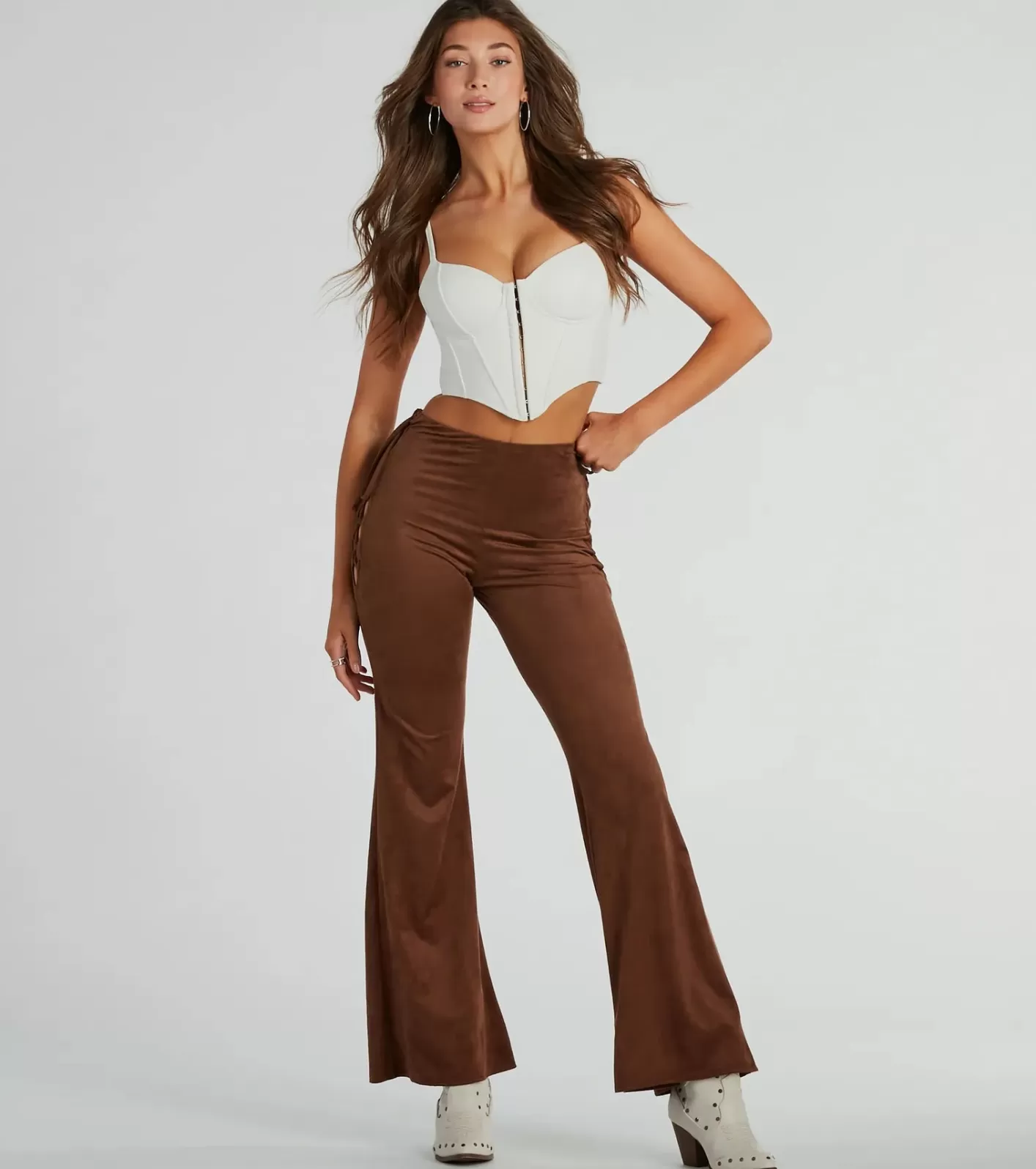 Windsor All Laced-Up Flare Faux Suede Pants BROWN Outlet