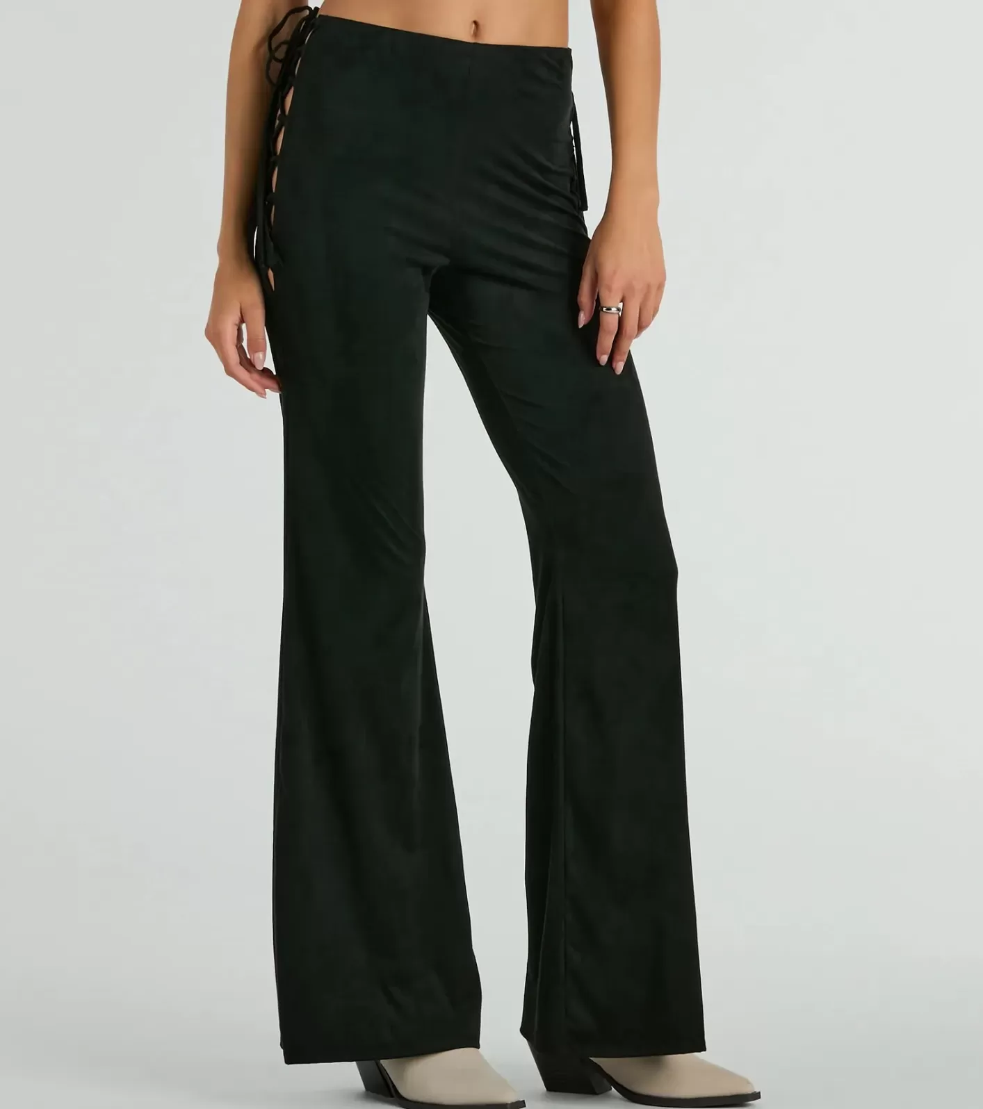 Windsor All Laced-Up Flare Faux Suede Pants BLACK Discount