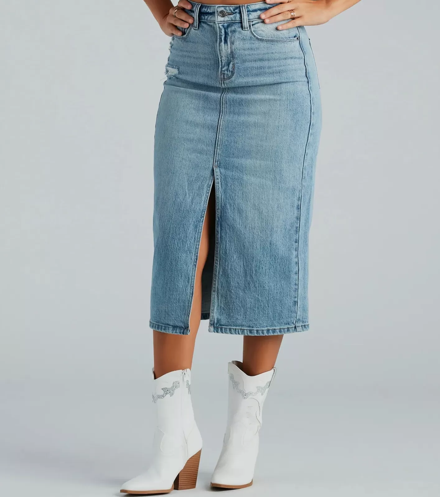 Windsor All That Denim Slit Midi Skirt MEDIUMDENIM New