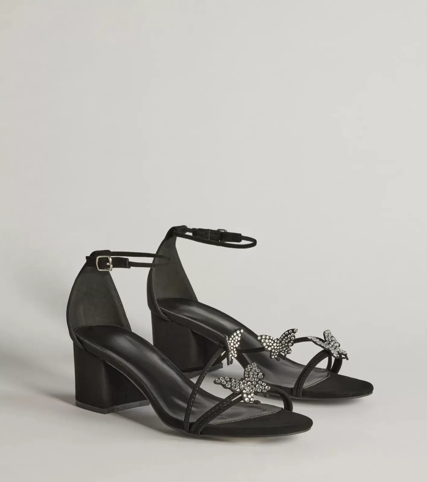 Windsor All The Feels Studded Butterfly Block Heels BLACK Fashion