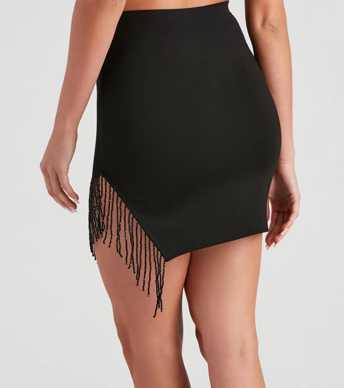 Windsor All The Glitz Beaded Fringe Mini Skirt BLACK Cheap