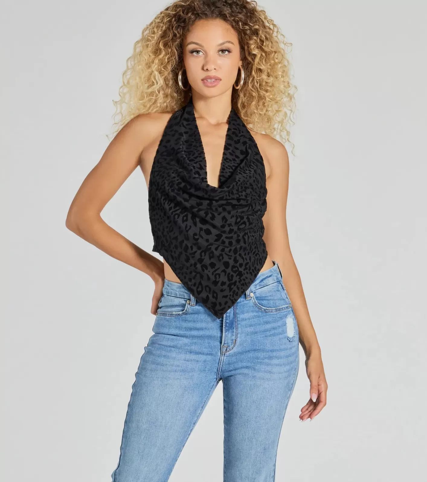 Windsor Alluring Flocked Print Halter Top LEOPARD Clearance