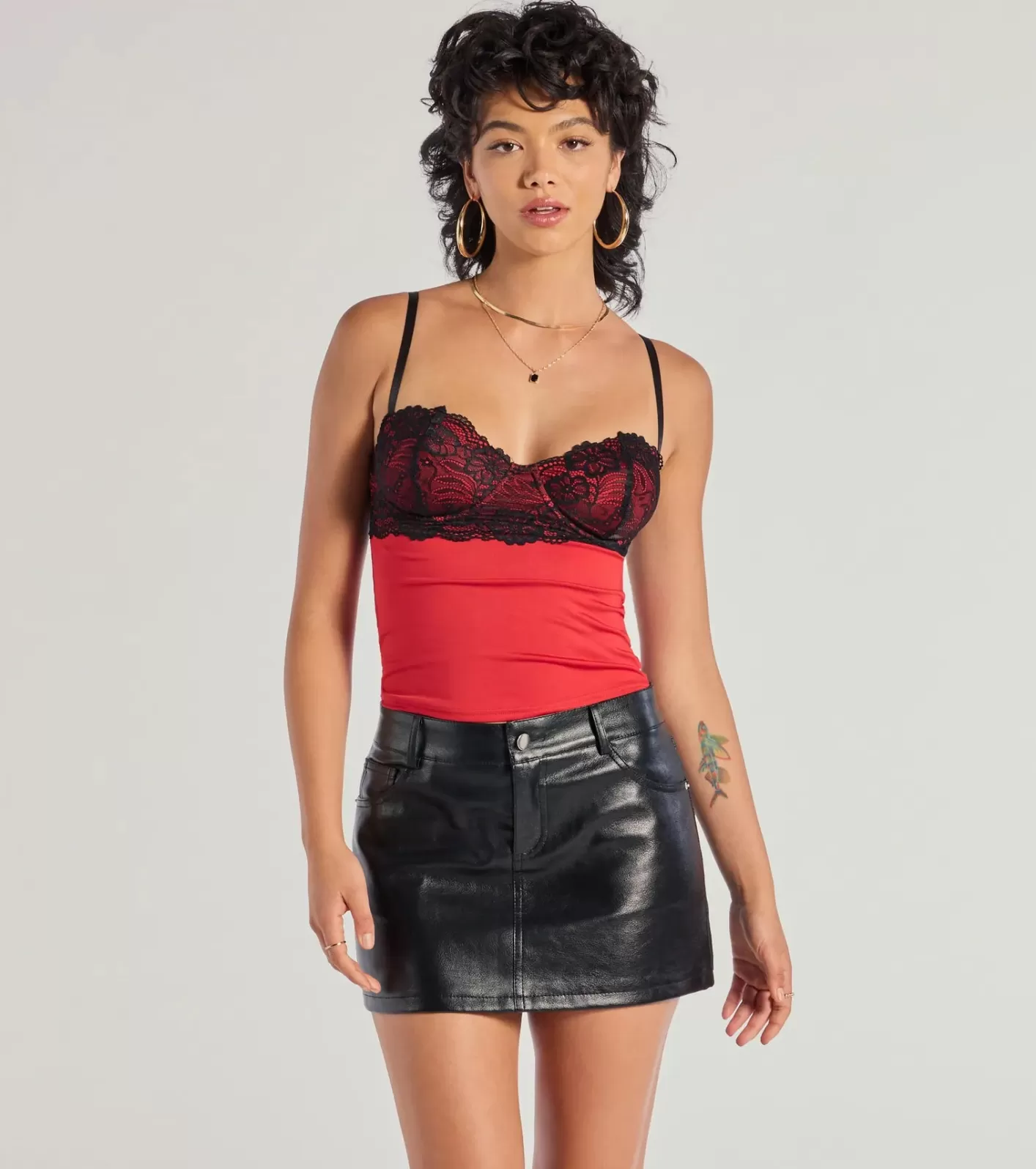 Windsor Alluring Glam Lace Bust Strappy Back Top RED Fashion