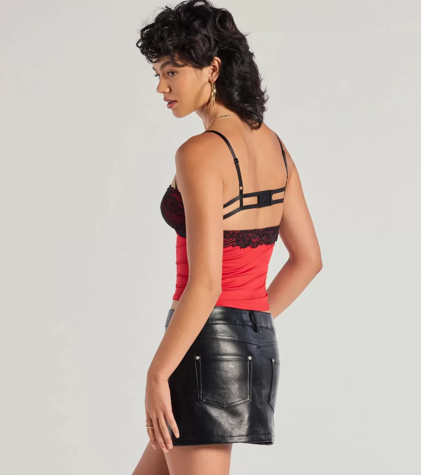 Windsor Alluring Glam Lace Bust Strappy Back Top RED Fashion