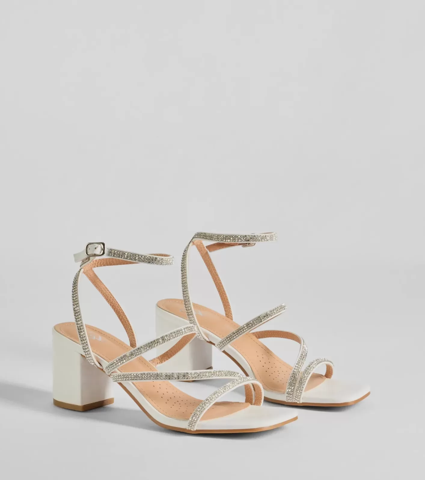 Windsor Alluring Glamour Rhinestone Strappy Block Heels WHITE Clearance
