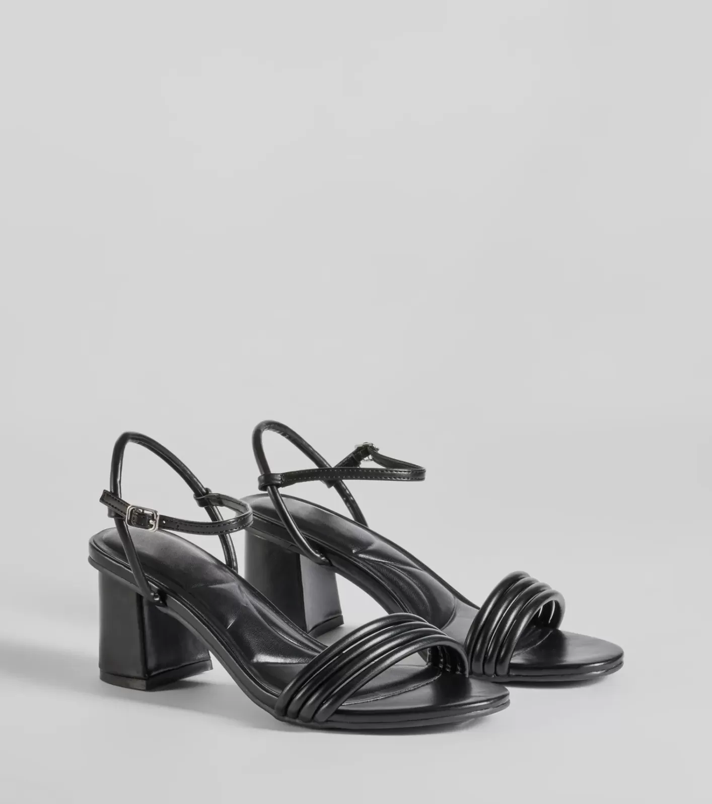 Windsor Always A Classic Strappy Faux Leather Block Heels BLACK New
