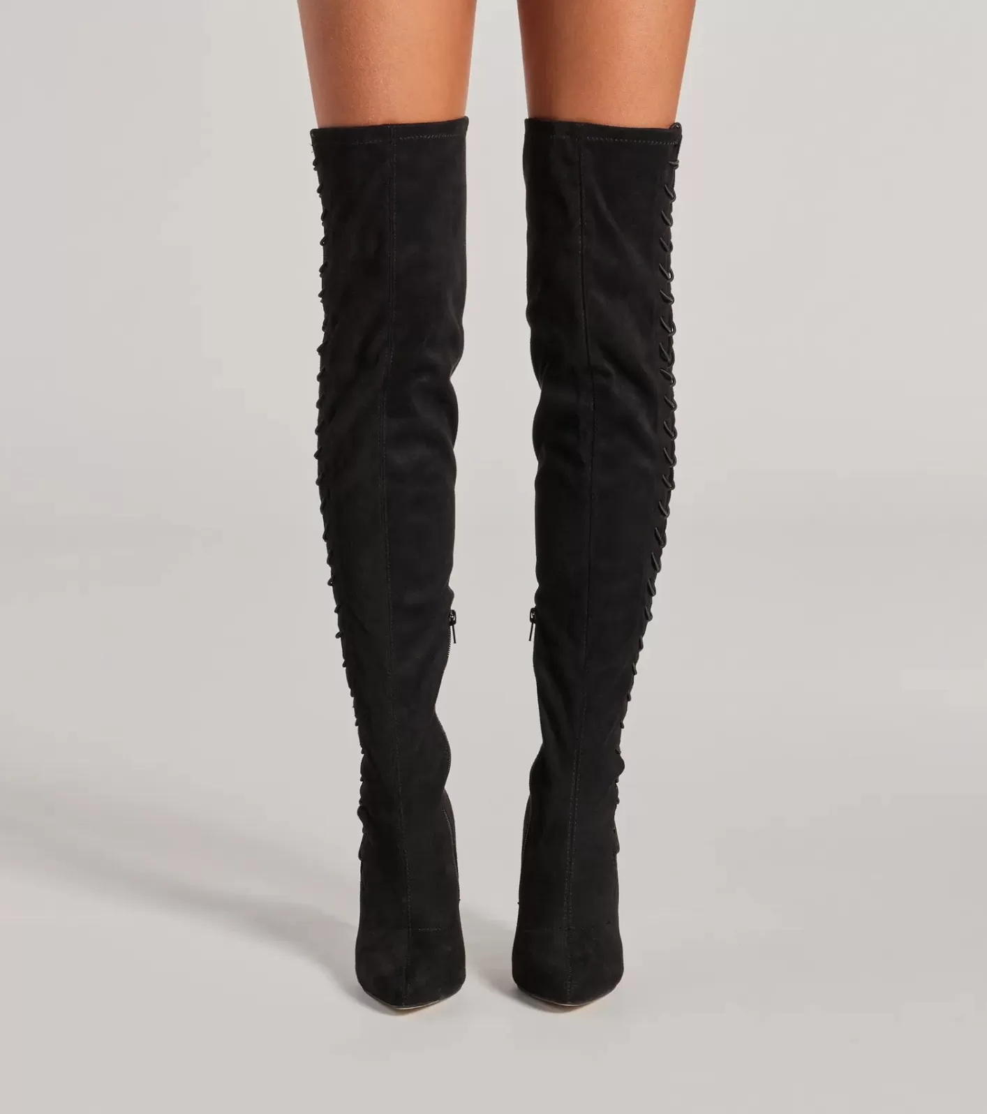 Windsor Always On Point Lace-Up Thigh High Stiletto Boots BLACK New