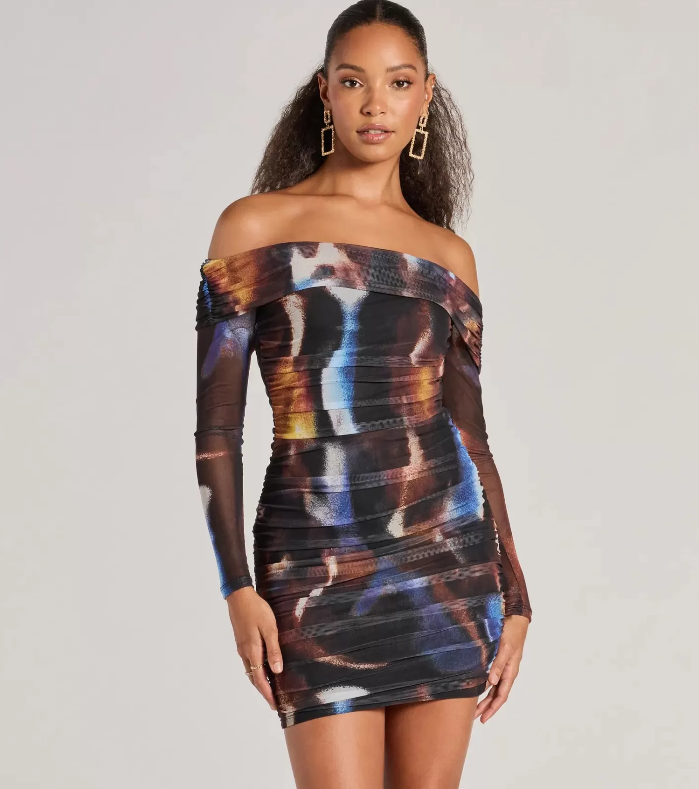 Windsor Always On Trend Off-The-Shoulder Abstract Mini Dress BLACK Hot