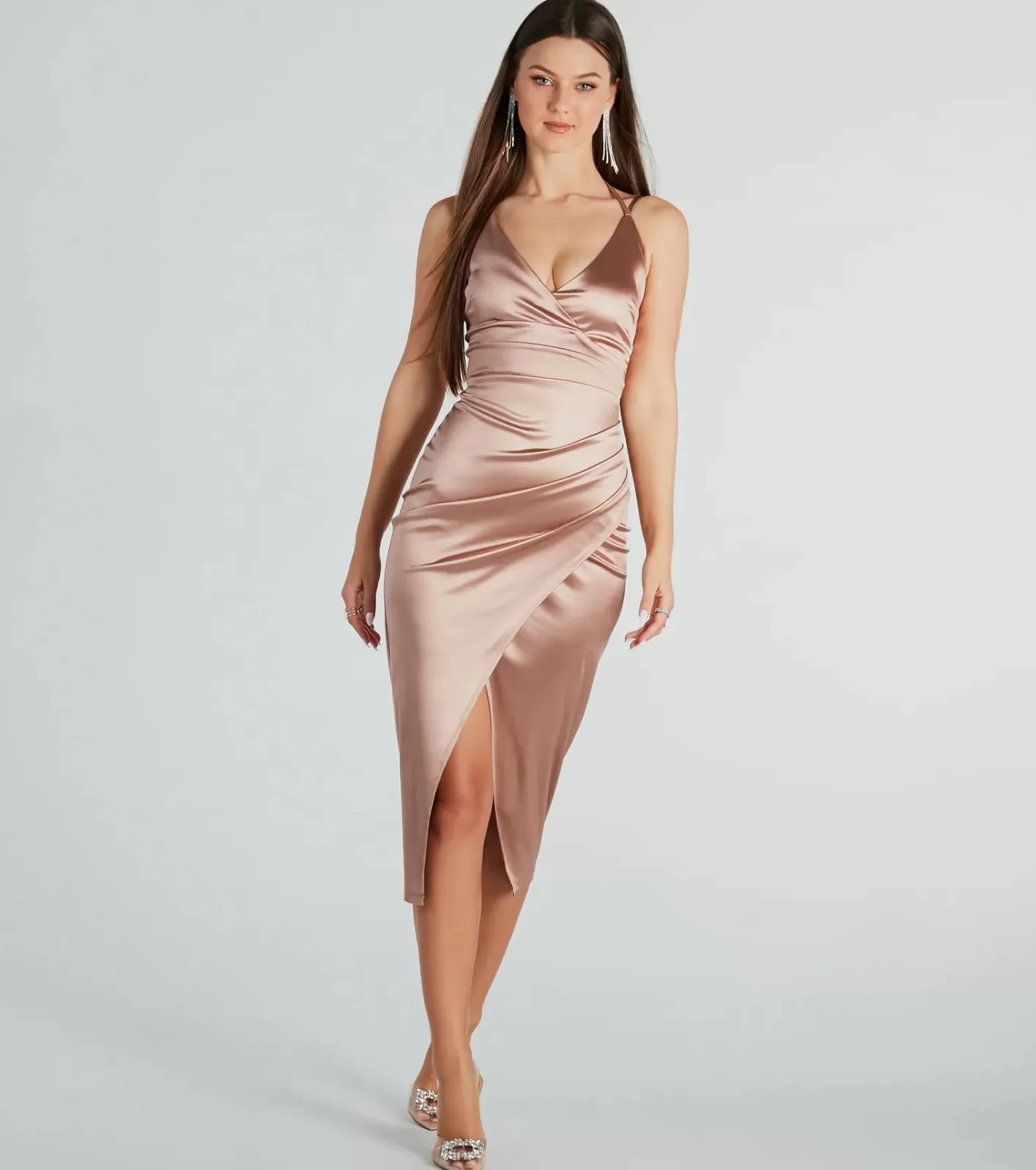 Windsor Amanda Wrap Satin Dress MAUVE Sale