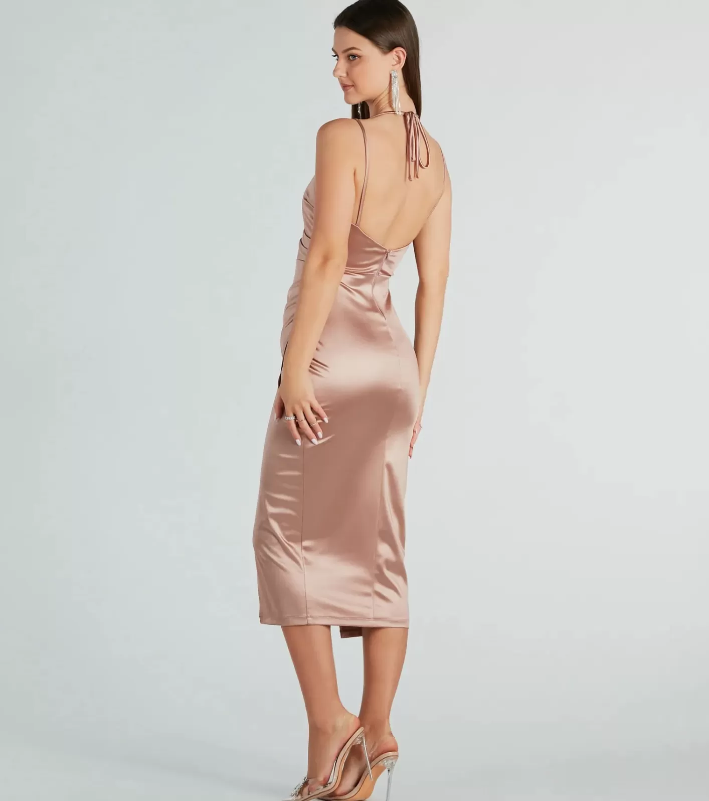 Windsor Amanda Wrap Satin Dress MAUVE Sale