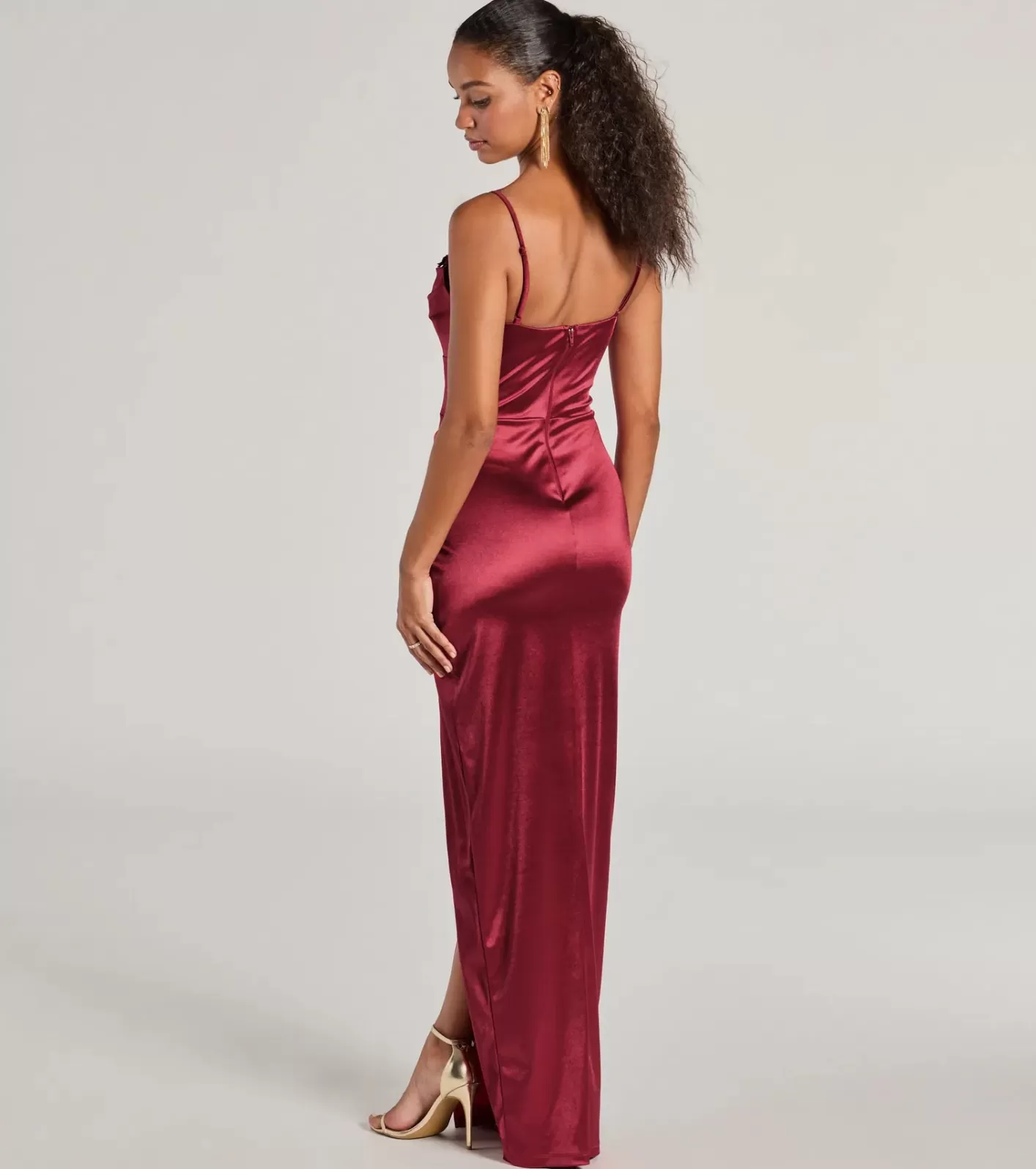 Windsor Amelia Formal Satin Embroidered Dress WINE Best Sale