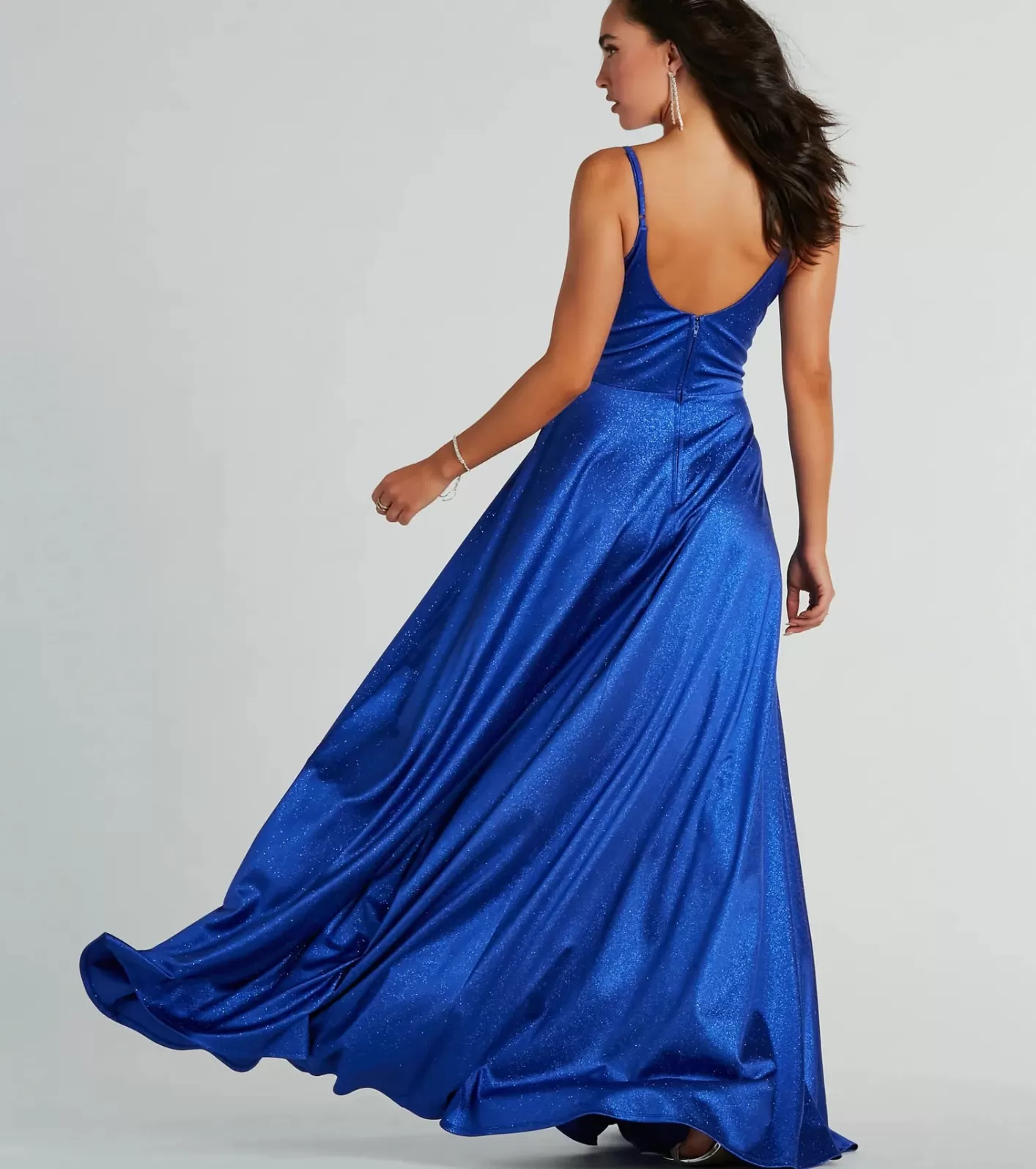 Windsor Amina Scoop Neck A-Line Glitter Formal Dress ROYAL Discount