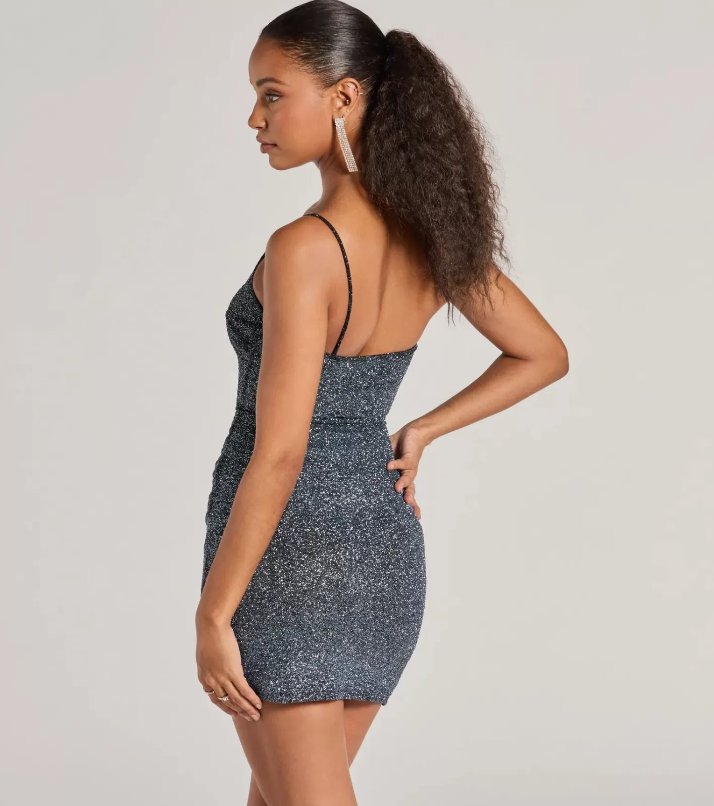 Windsor Amp Up The Glitz Glitter Knit Mini Dress BLACK New