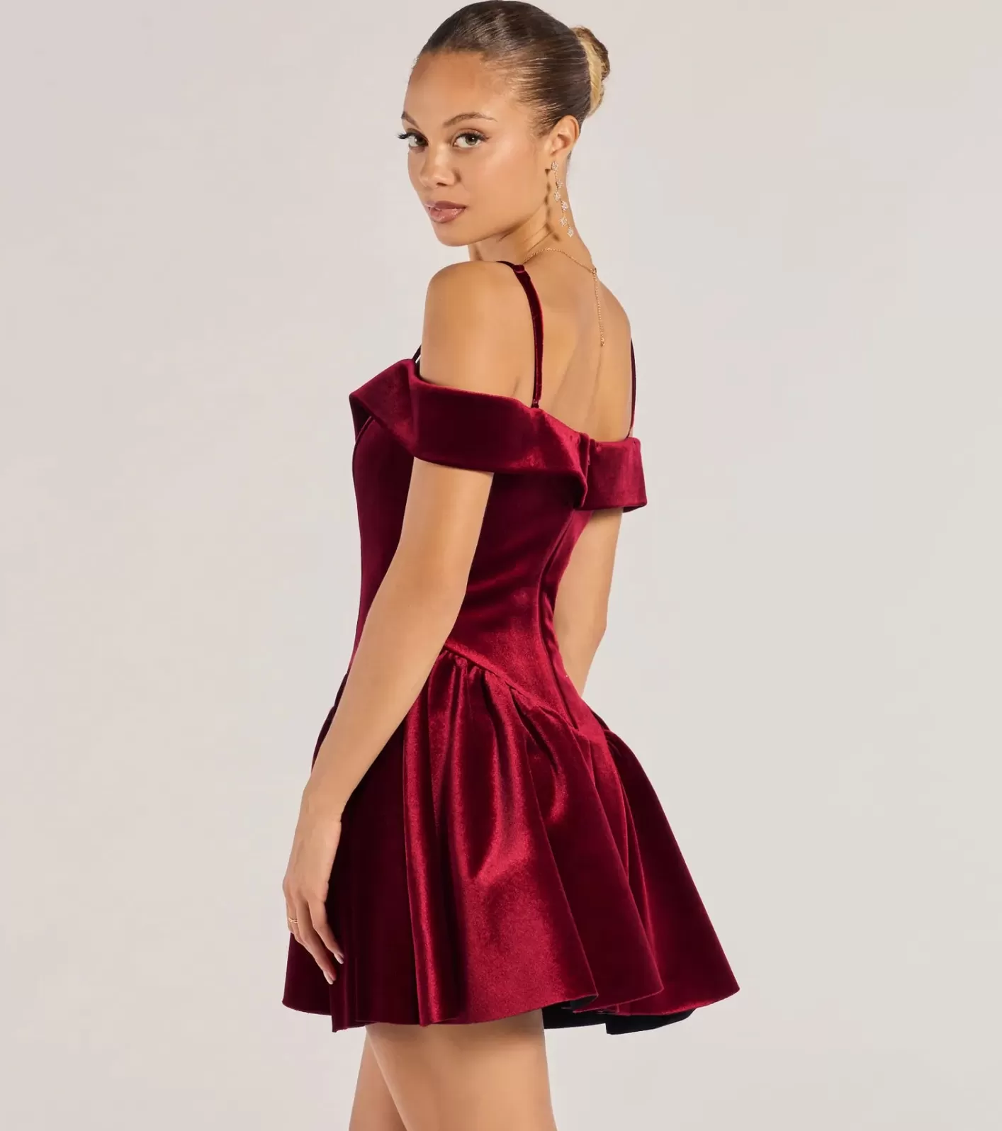 Windsor Andie Velvet Drop Waist Skater Dress BURGUNDY Outlet