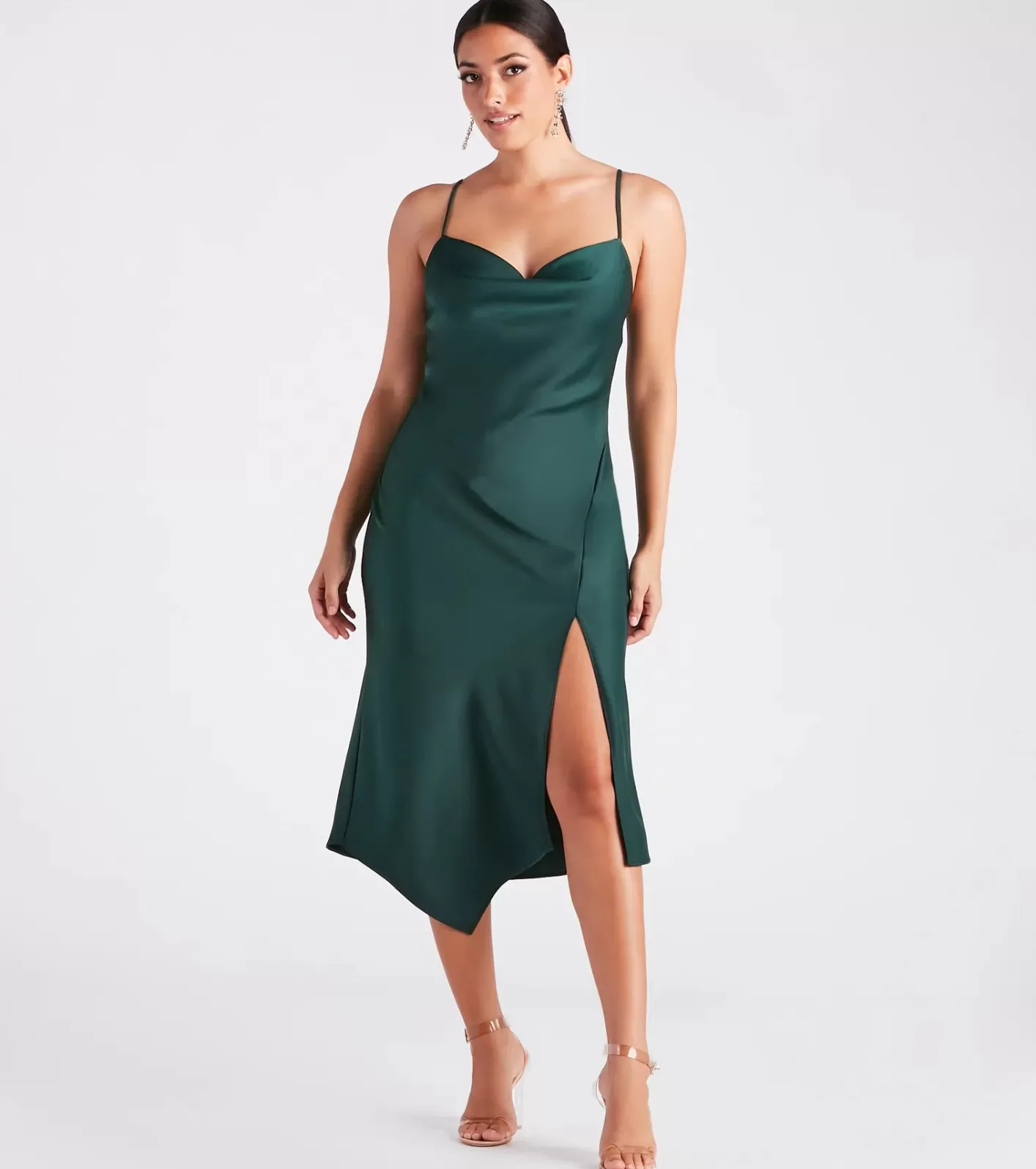 Windsor Annabella Formal Satin A-Line Midi Dress HUNTER Hot
