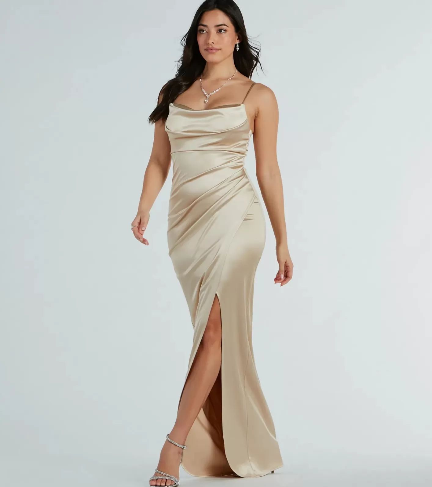 Windsor Annabelle Knit Satin Formal Dress GOLD Store