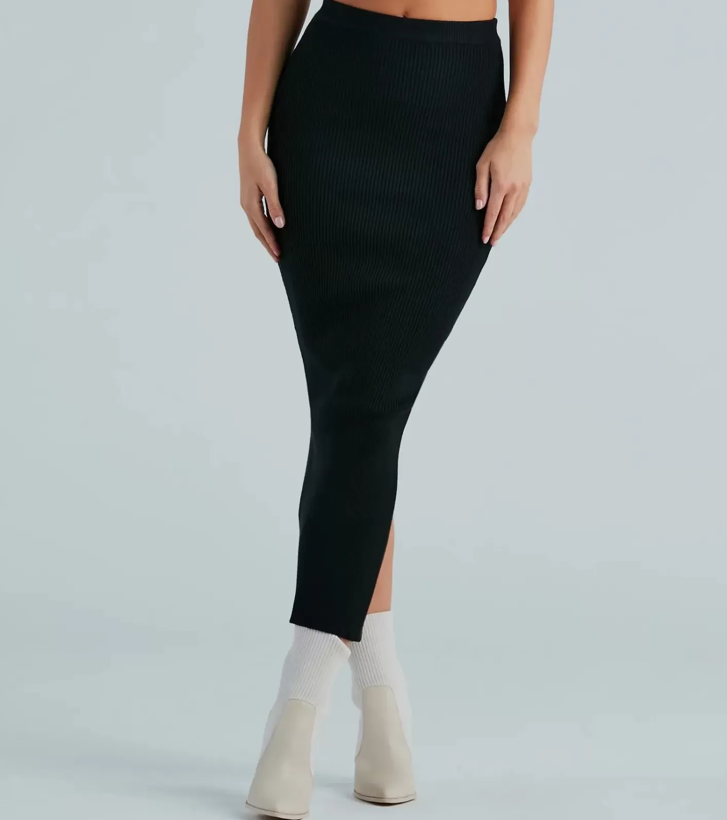 Windsor Another Slay Sweater Knit Maxi Skirt BLACK New