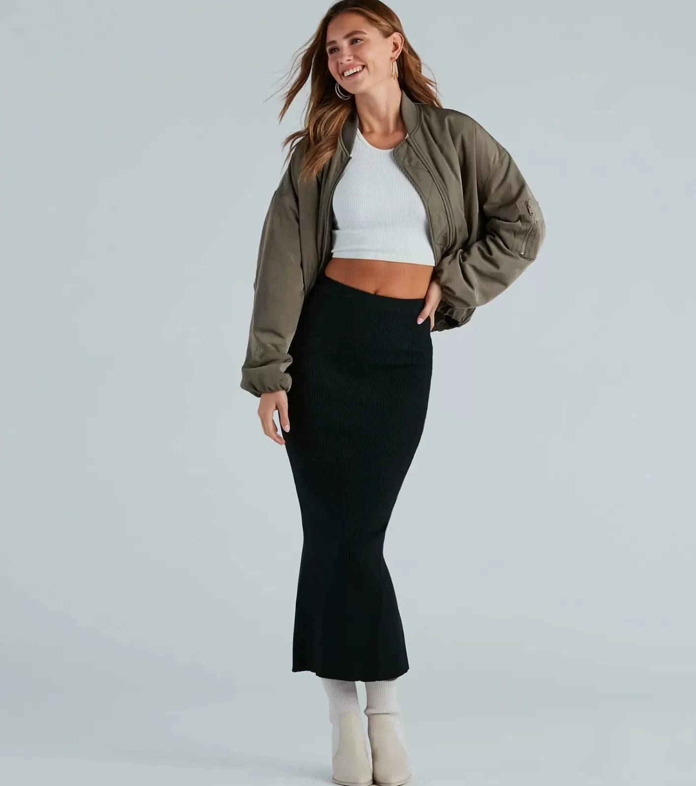 Windsor Another Slay Sweater Knit Maxi Skirt BLACK New