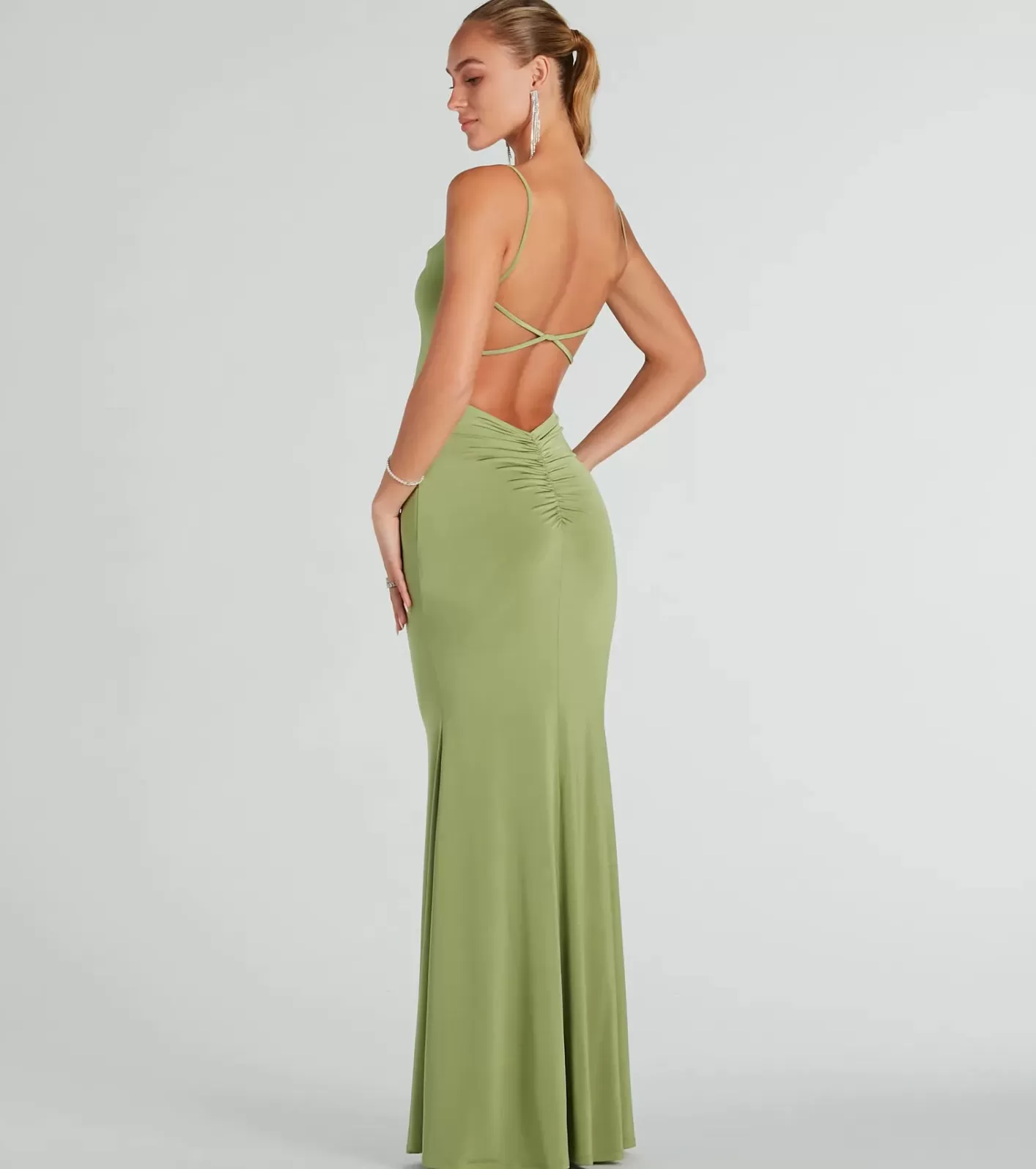 Windsor Anya Formal Strappy Open-Back Mermaid Dress SAGE Cheap